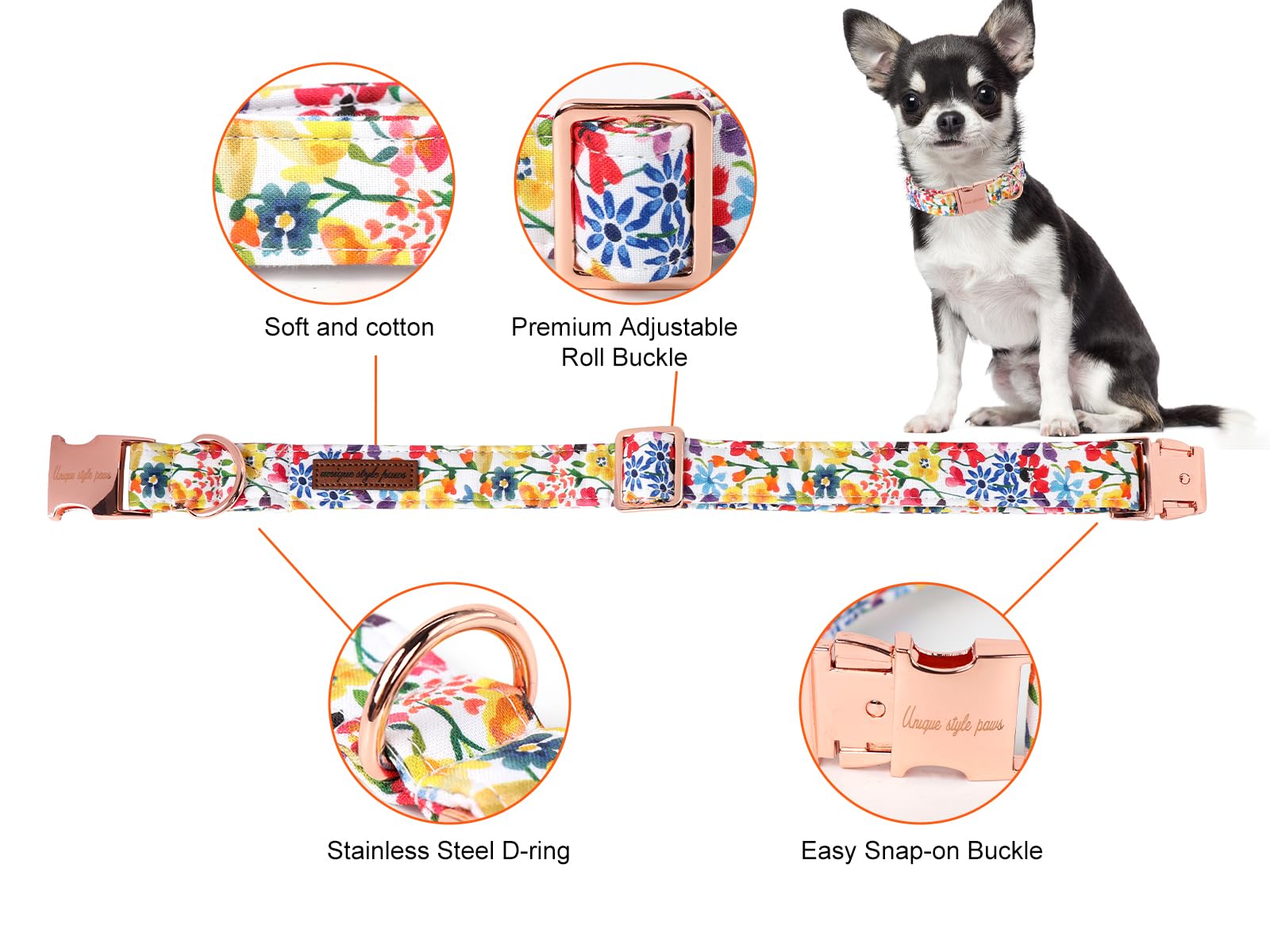 Unique Style Paws Dog Collar Metal Buckle Colorful Flower Collar Gift Durable Cute Collar For Small Medium Large Boys Girls Dogs