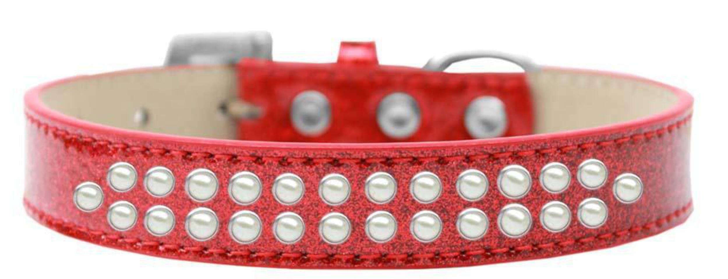 Dog, Puppy & Pet Ice Cream Collar, Two Row Pearl Rimsets Red 14