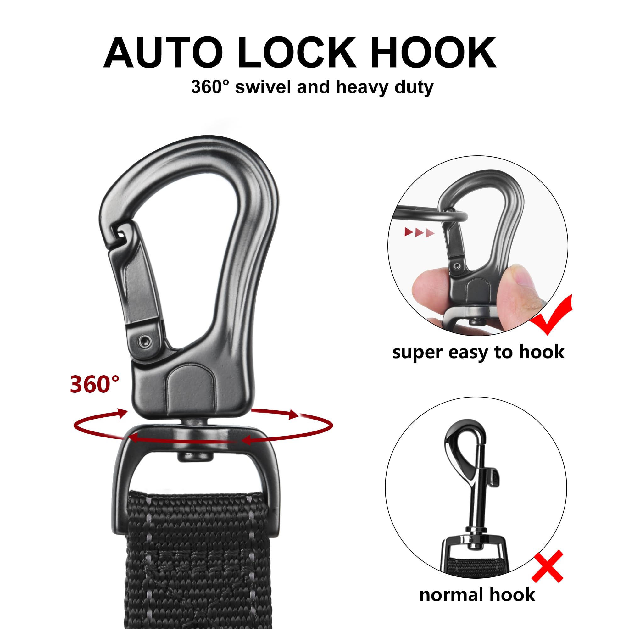 TwoEar Dog Leash - 6FT, 1IN, Black, Dual Padded Handles, Traffic Control, Reflective, Soft Material for Small Medium Large Dogs