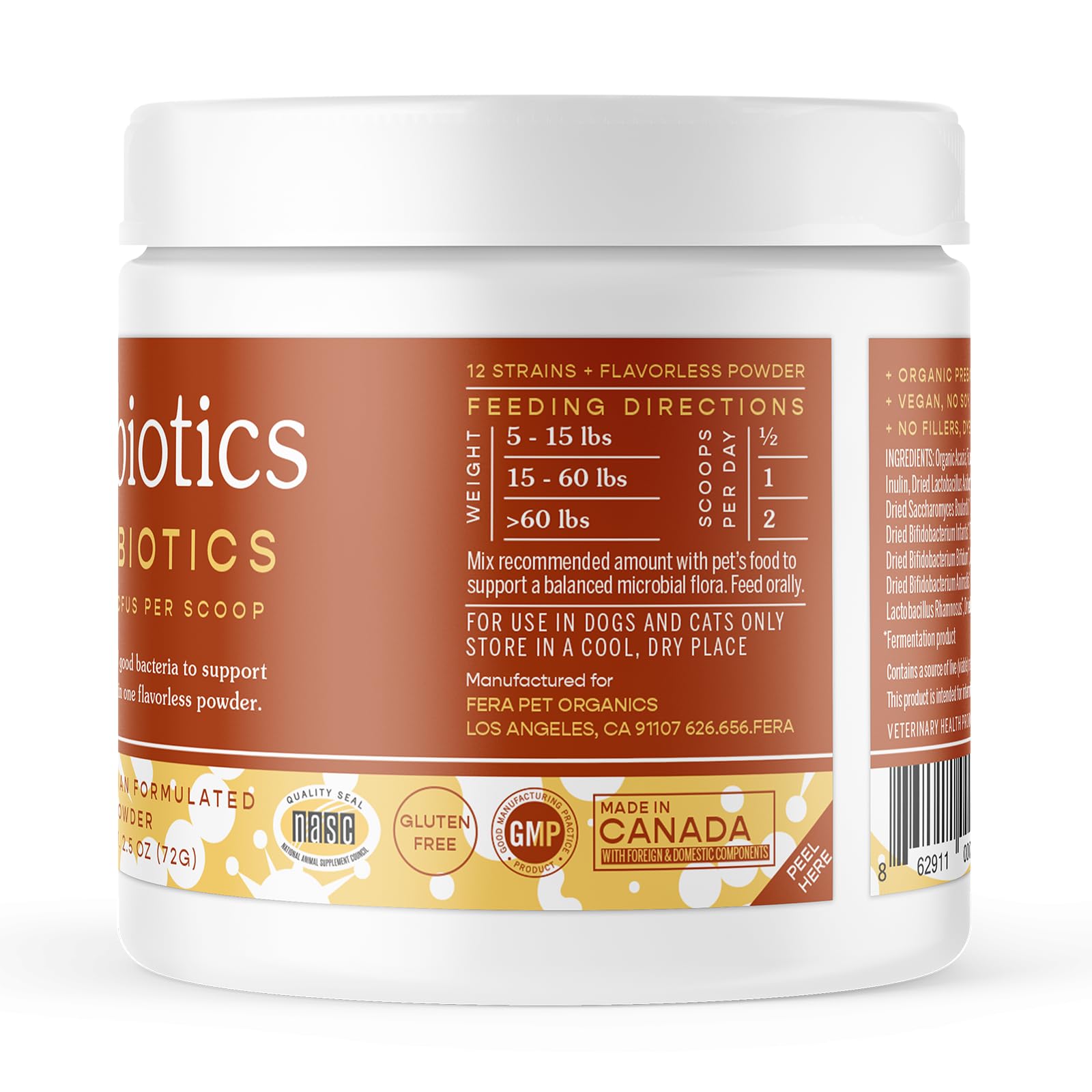 Fera Pet Organics -Probiotics for Dogs and Cats - USDA Organic Certified - Advanced Max-Strength Vet Formulated - All Natural Pr