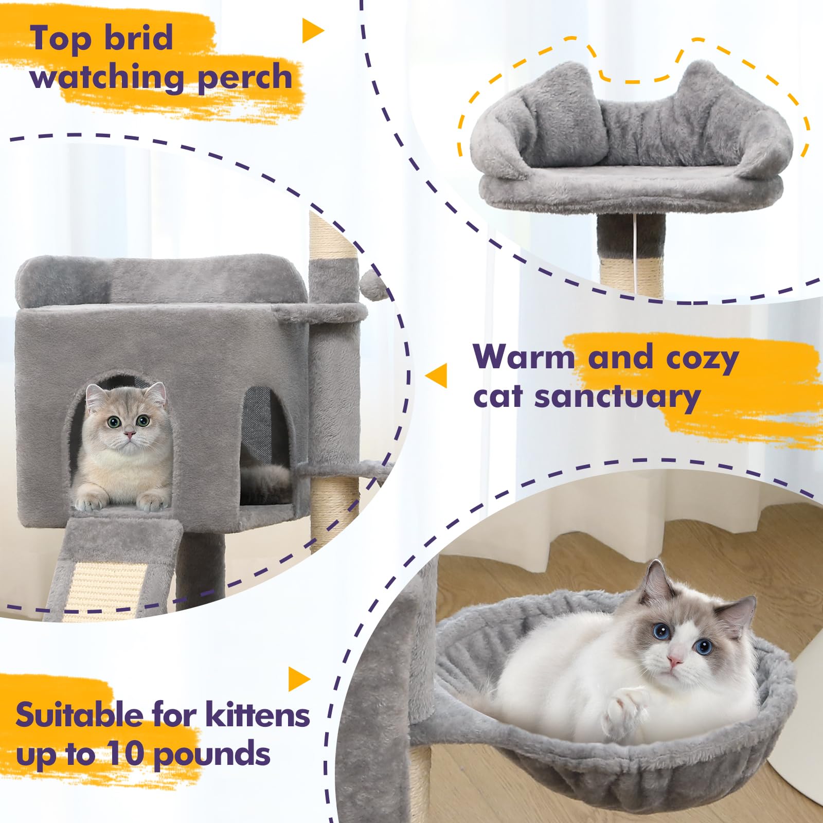 Woochpet Cat Tree Tower for Indoor Cats,Cat Condo with Sisal Scratching Post,Cat House with Large Padded Bed, Cat Furniture Acti