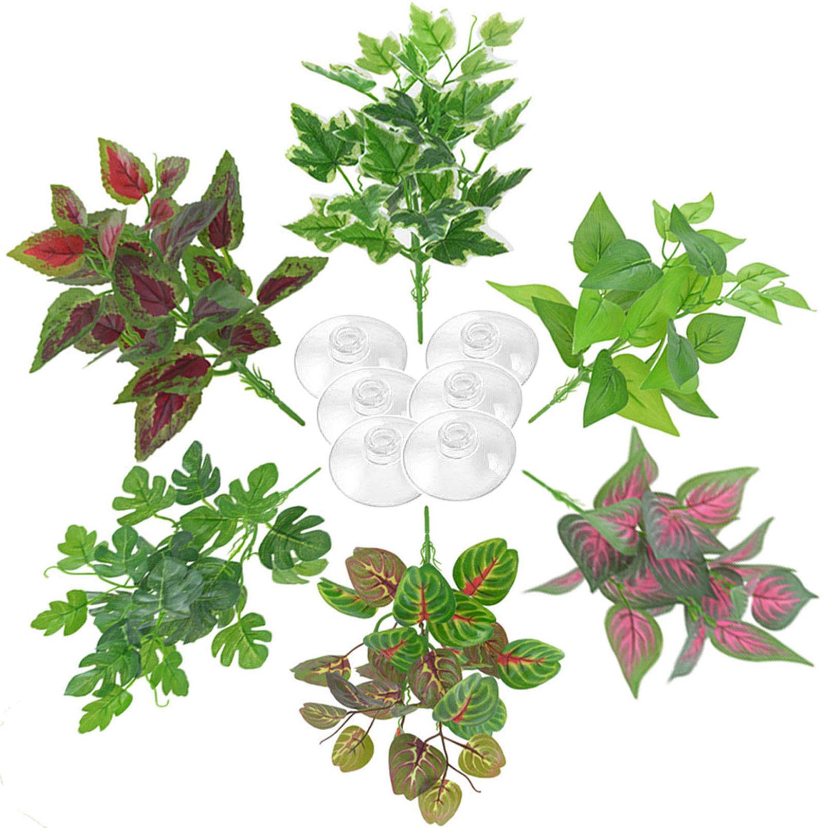 Kathson Reptile Terrarium Plants Hanging Artificial Lizards Habitat Climbing Decorations With Suction Cups Pets Tank Fake Green 