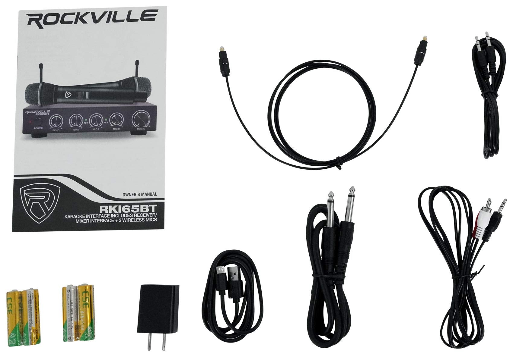 Rockville RKI65BT Dual UHF Wireless Microphones with Bluetooth Karaoke Interface, Black