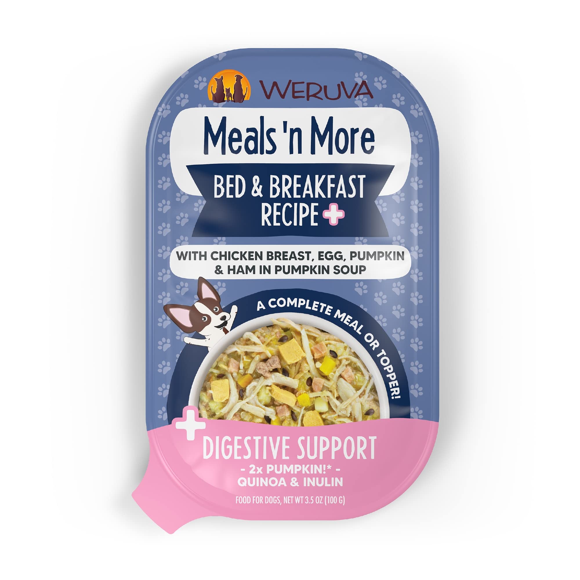 Weruva Meals n More Natural Wet Dog Food, Bed & Breakfast Plus Digestive Support, 3.5oz Cup (Pack of 12)