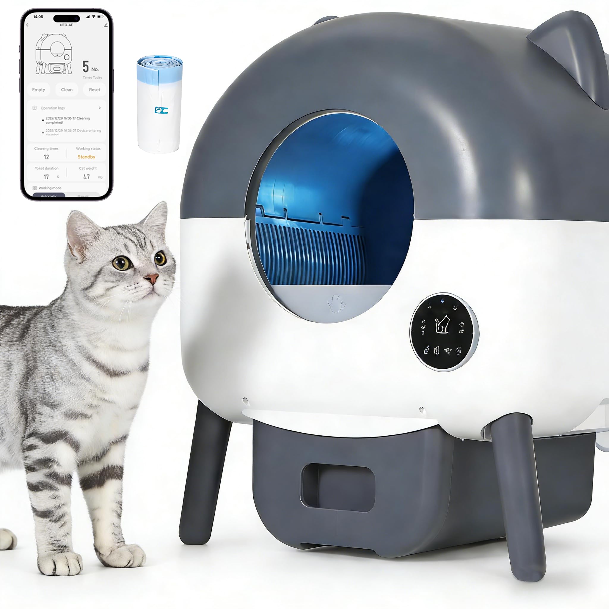 Garvee Self Cleaning Litter Box, Large Capacity Automatic Cat Litter Box Self Cleaning for Cats, Electric Cat Litters Box App Co