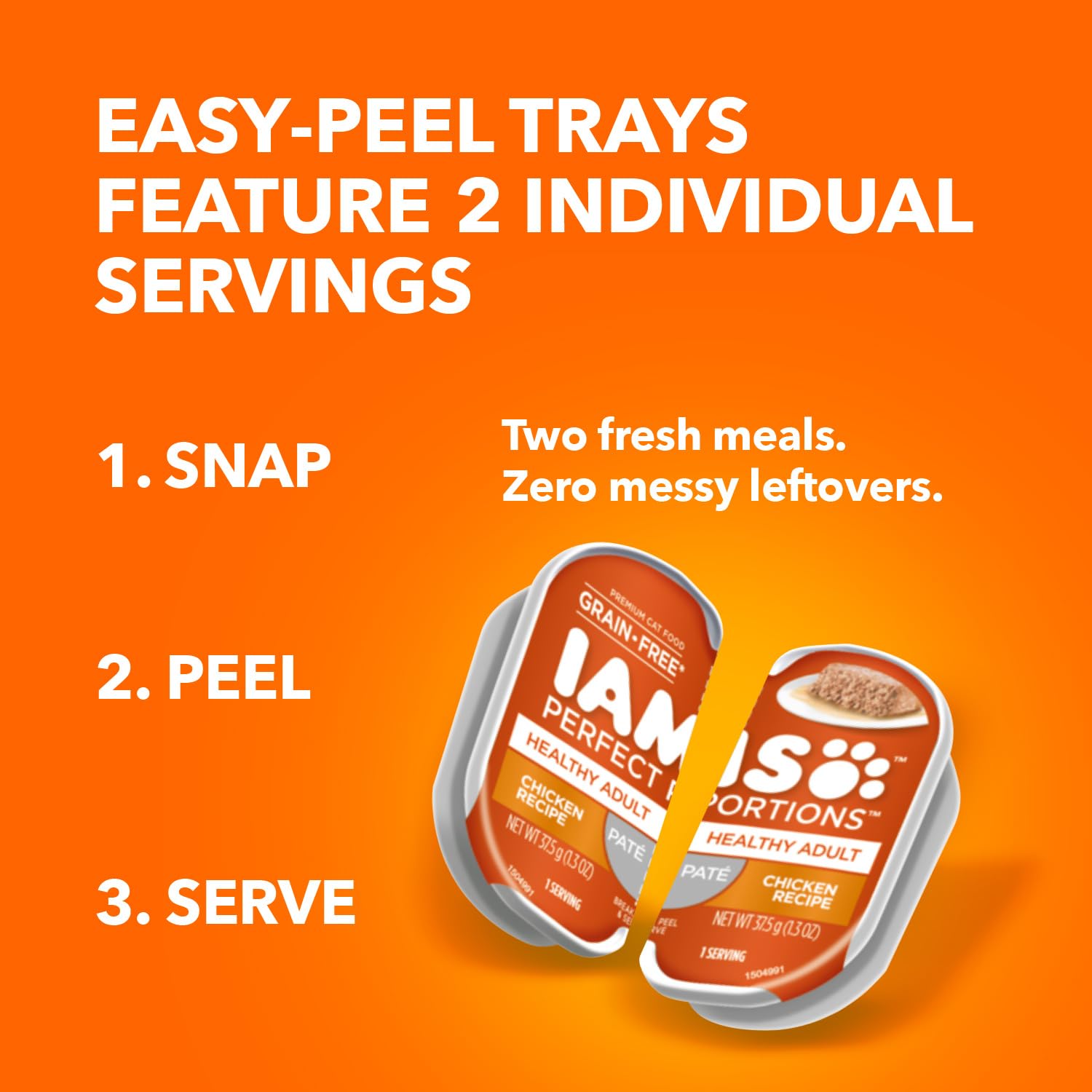 IAMS Perfect Portions Healthy Adult Grain Free Wet Cat Food Pat  , Chicken Recipe, 2.6 oz. Easy Peel Twin-Pack Trays (24 Count,
