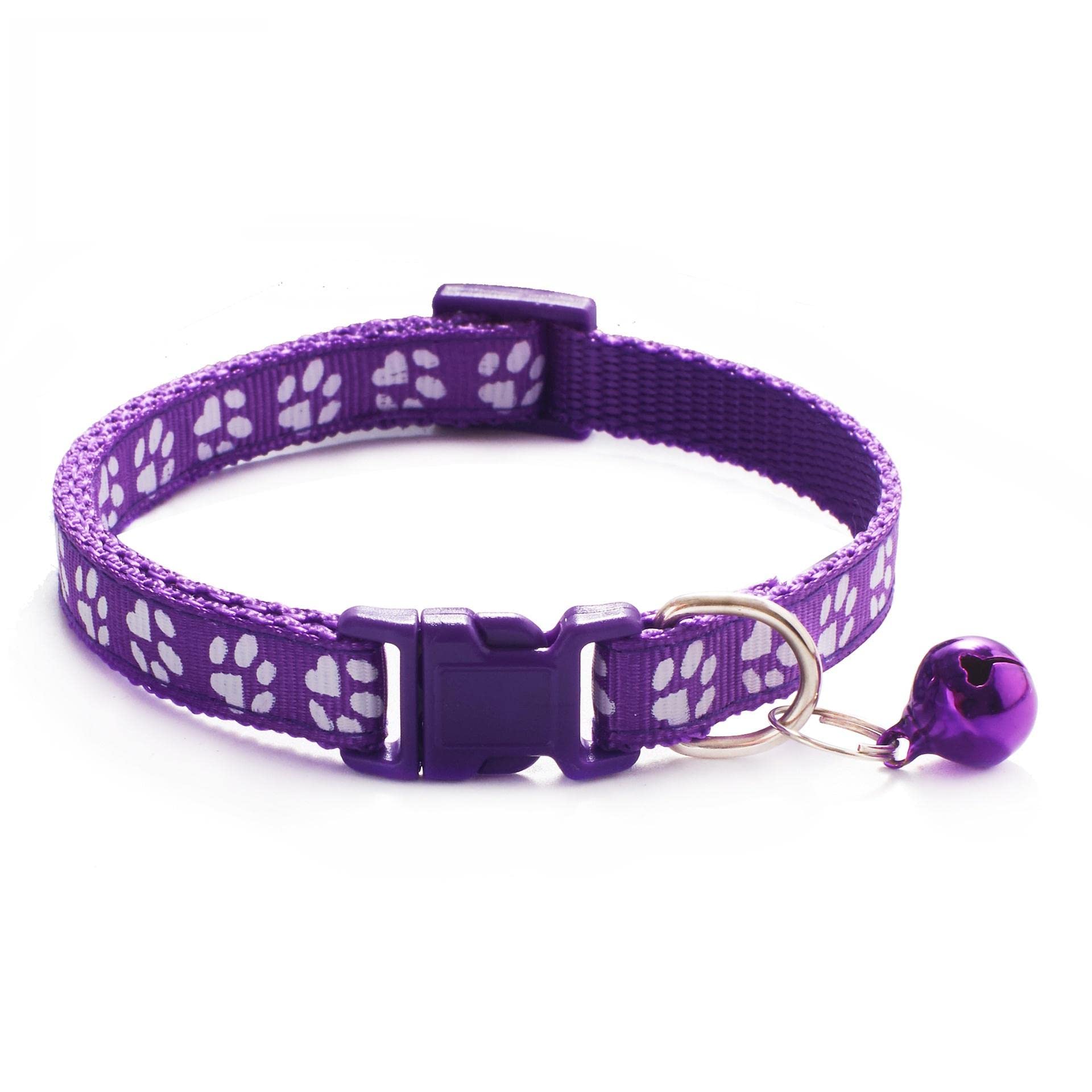 Litvibes Cat Collar With Bell,Kitten & Small Dog Soft Adjustable,Safe,Solid,Breakaway For Cats & Puppy Paw PrintPurple,?14 Cm,W