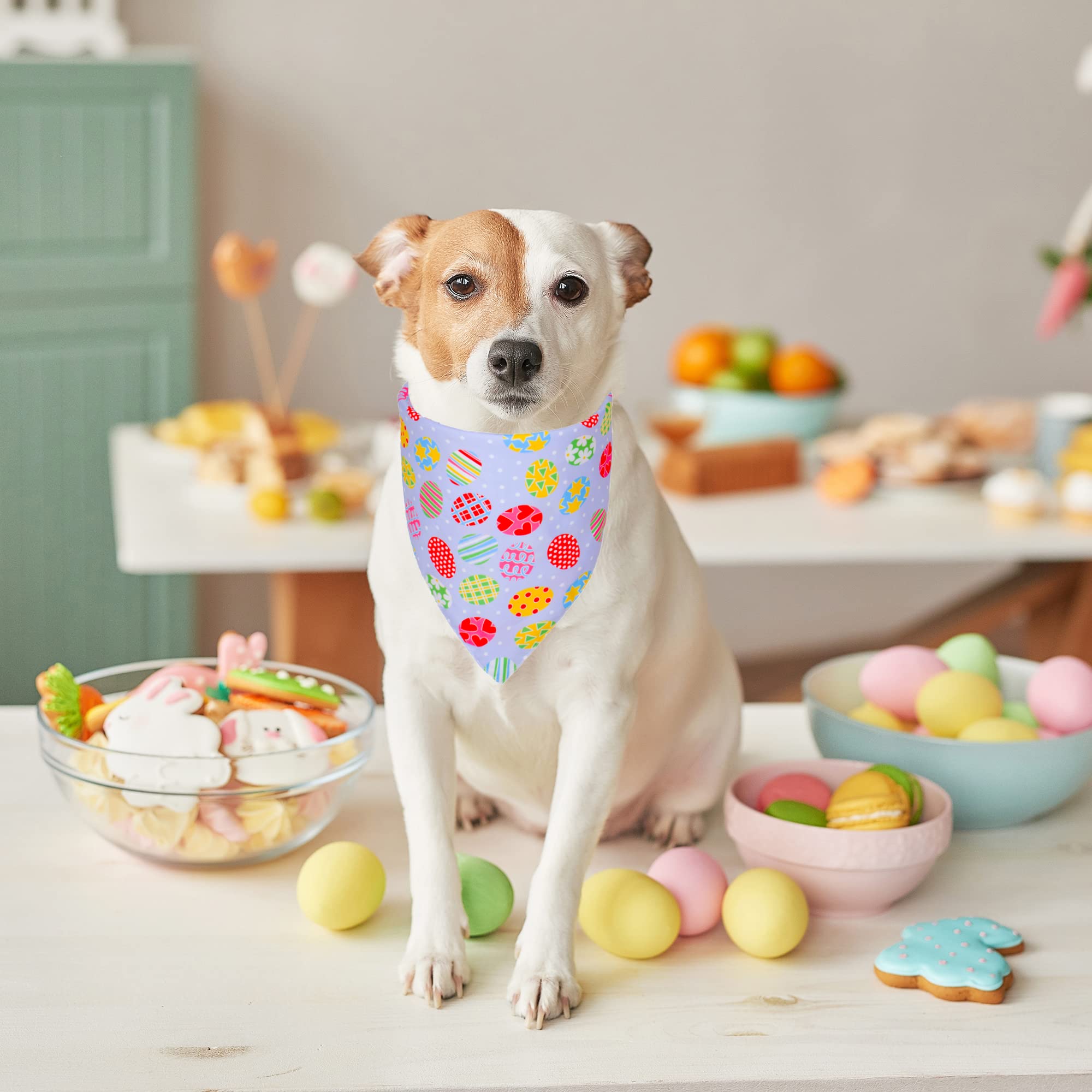 Adoggygo Easter Dog Bandana, Multiple Sizes Offered, Reversible Triangle Easter Bandana Scarf For Medium Large Dogs Pets (Large)