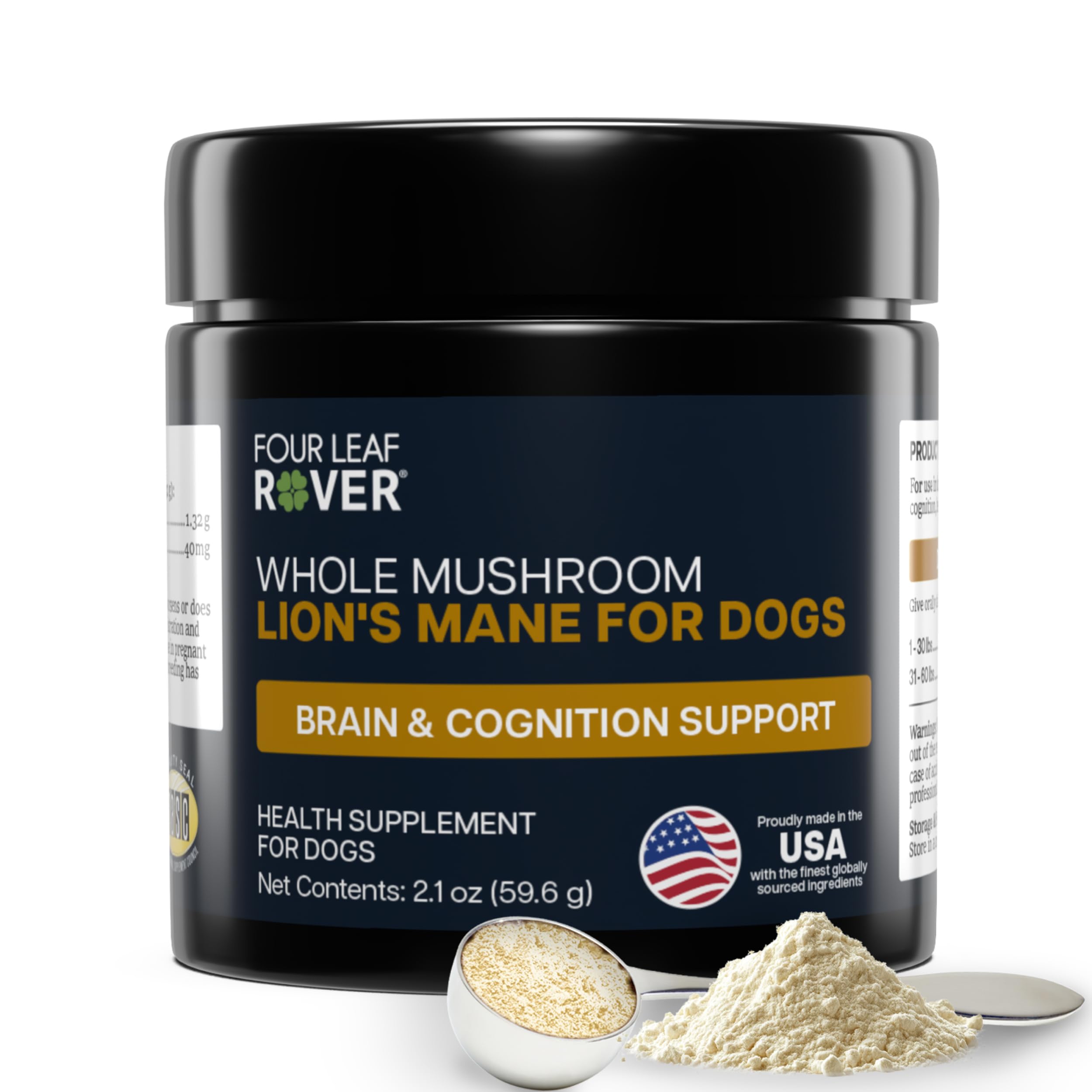 FOUR LEAF ROVER - Lion's Mane Mushrooms for Dogs - Supports Healthy Brains and Nervous Systems in Dogs of All Ages - Organic Who