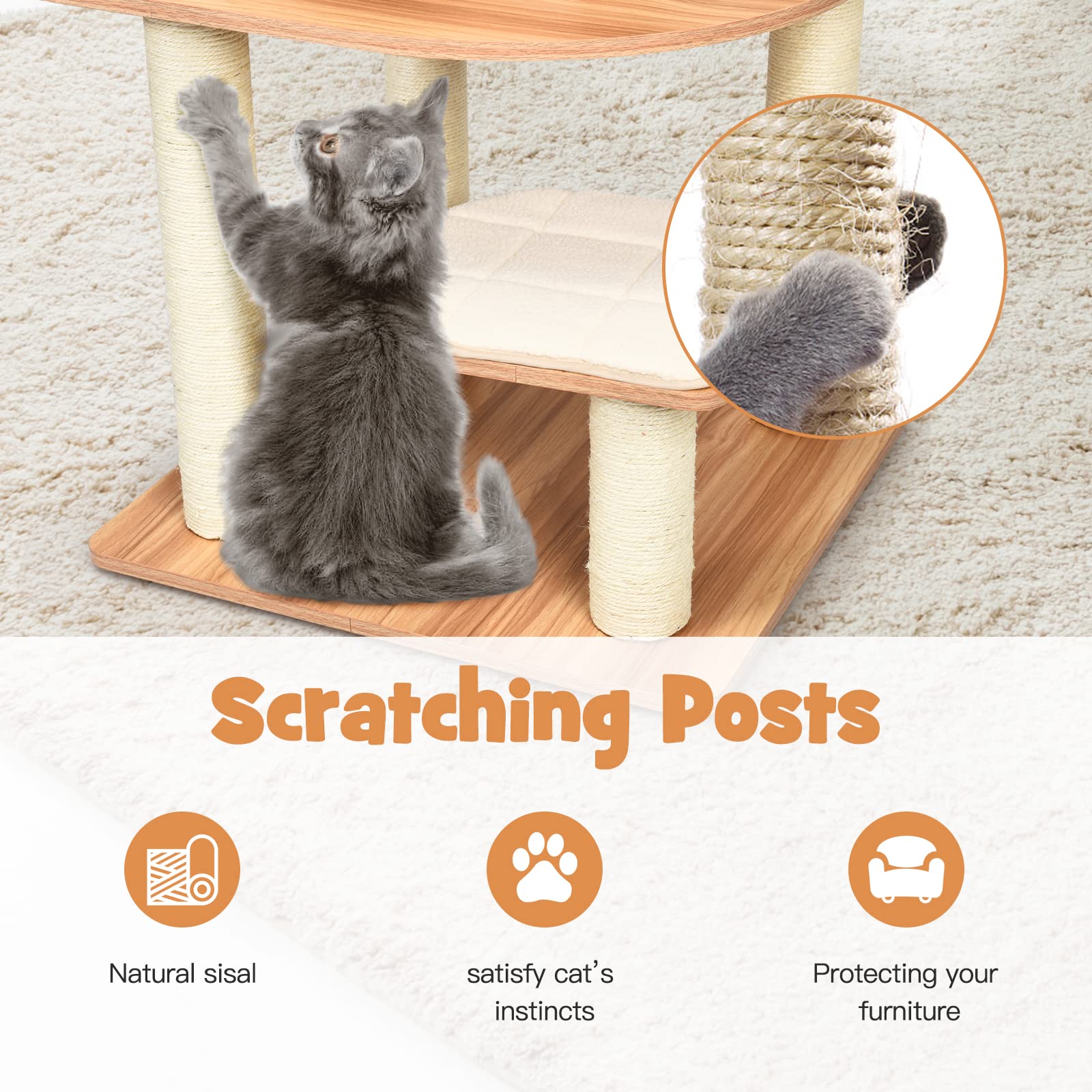 Petsite Tall Cat Tree For Indoor Cats, 69 Inches Multi-Level Modern Cat Tower With Plush Perch, Cozy Condo, Platforms, Sisal Scr