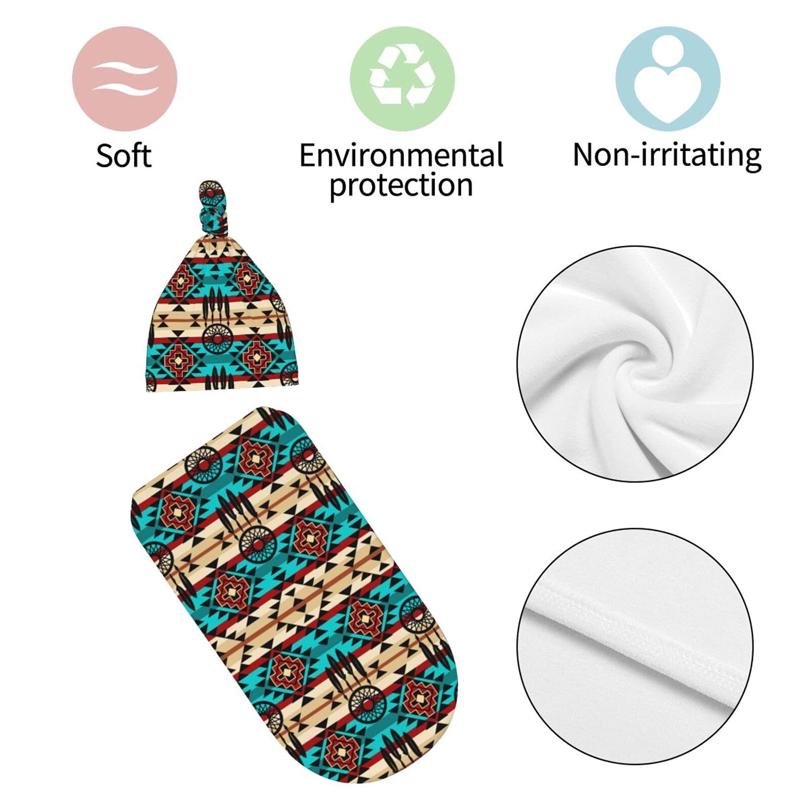Western Baby Stuff Aztec Navajo Newborn Baby Swaddle Blanket Native American Baby Wrap Sleep Sack Soft Silky With Beanie Hat For