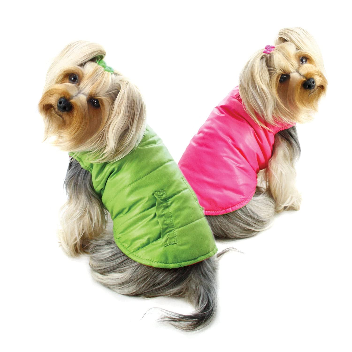 Klippo Reversible Parka Vest/Jacket/Coat with Ruffle Trims - Lime/Pink - LARGE