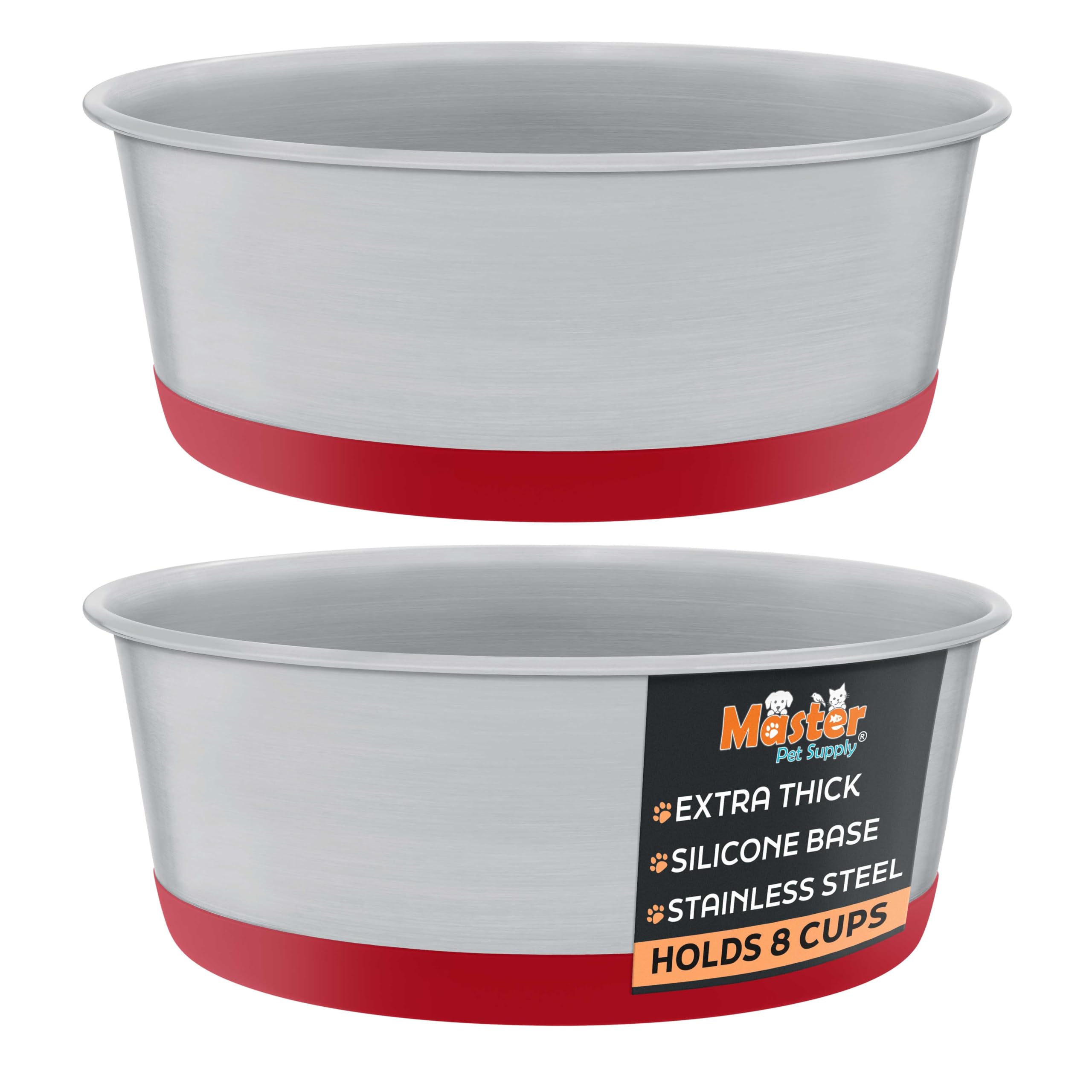Master Pet Supply Stainless Steel Dog Bowls Set of 2 with Extra Thick Silicone Base - 4 Cup (32 oz) Crimson Red, Non-Slip, Dishw