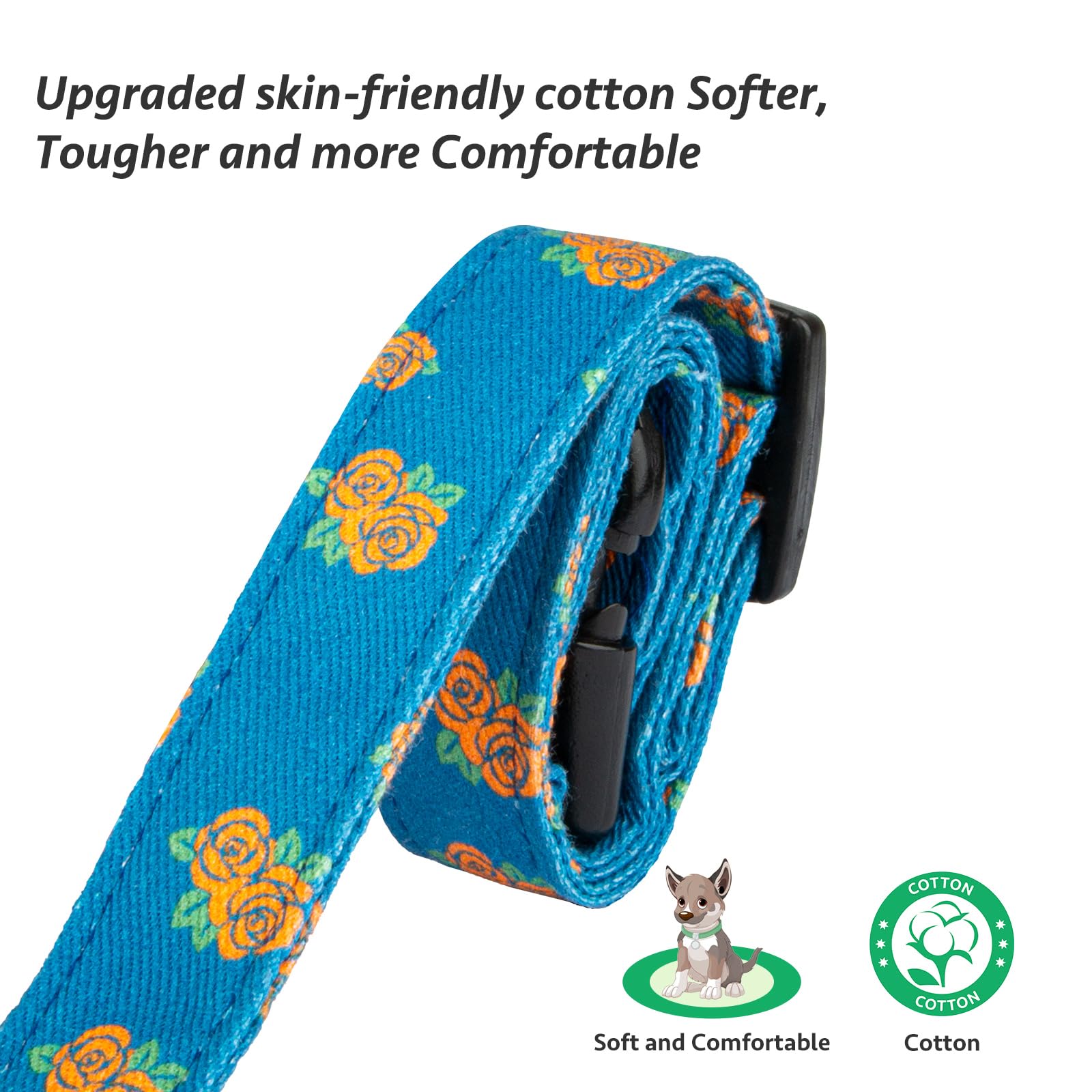 Cotton Handmade Dog Collar Cute And Distinctive Patterns Blue Rose With Pendant For Girl Boy Dogs Collars M