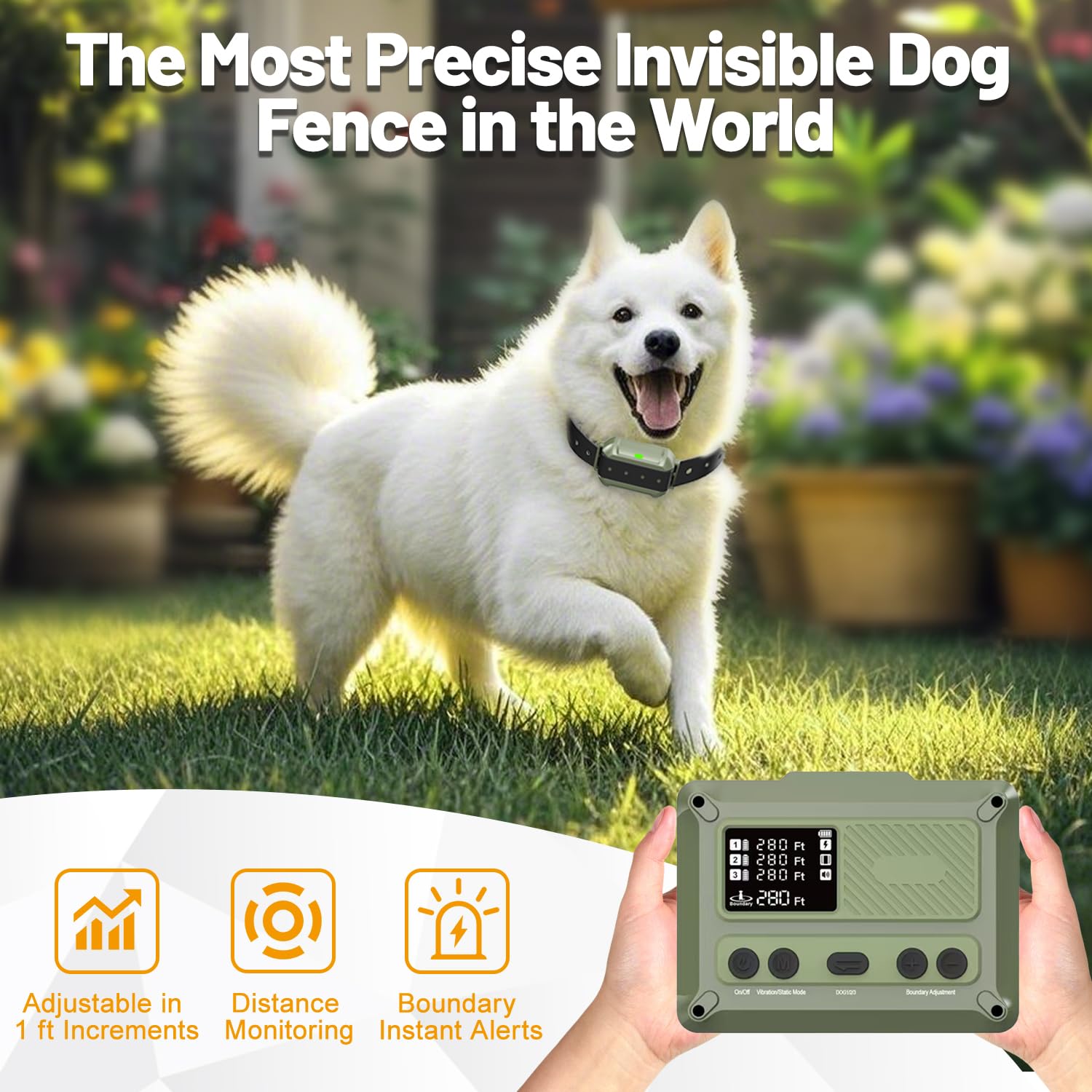 PETHEY Wireless Dog Fence System : Electric Fence for Dogs Freedom Safe Indoor Outdoor for Medium Large Dogs Covering Up to 5.6