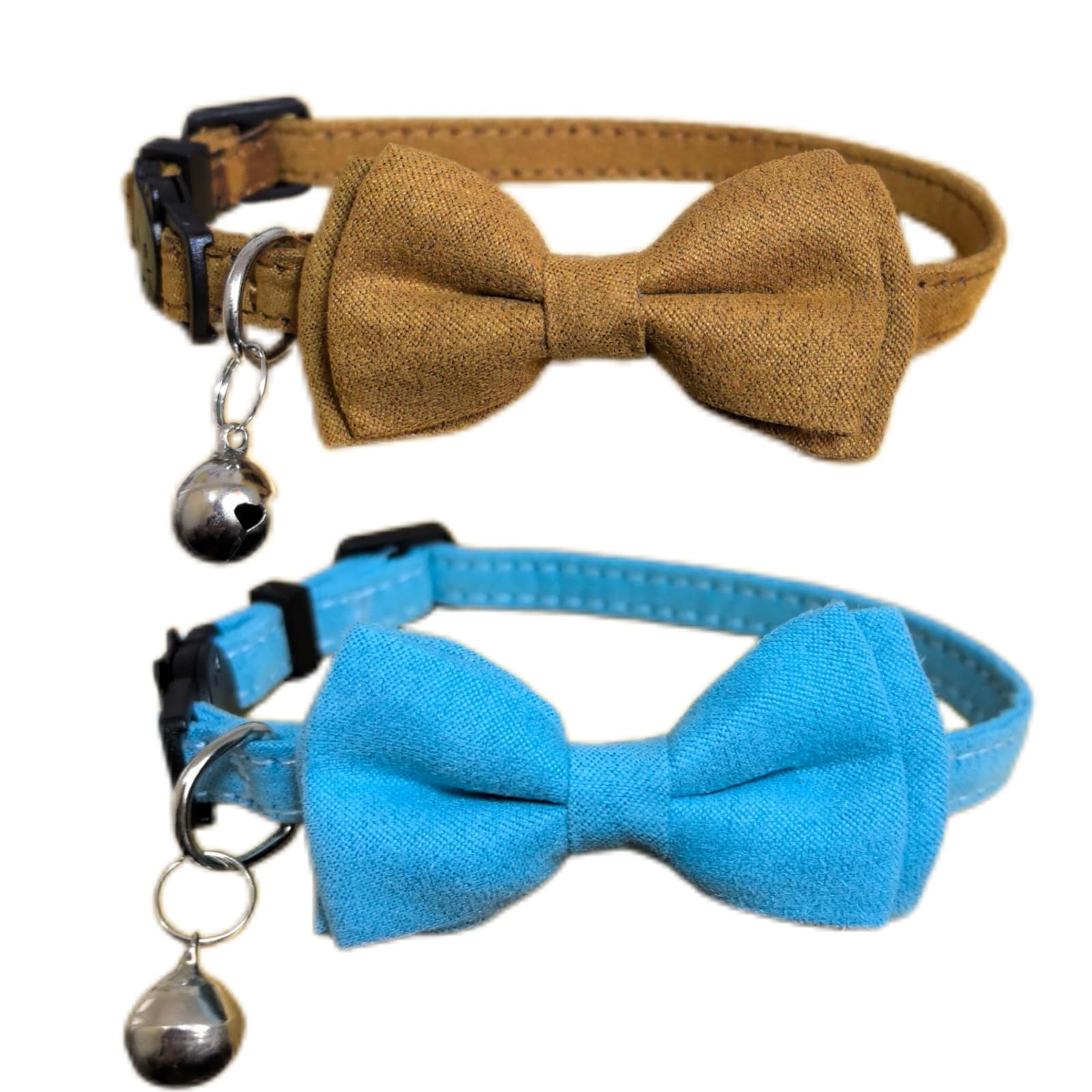 Pack Of 2 Bow Tie Cat Collar Breakaway With Bell Safety, Removable Bowtie, Adjustable Kitten Collars For Girl Boy Kitty Small Pe