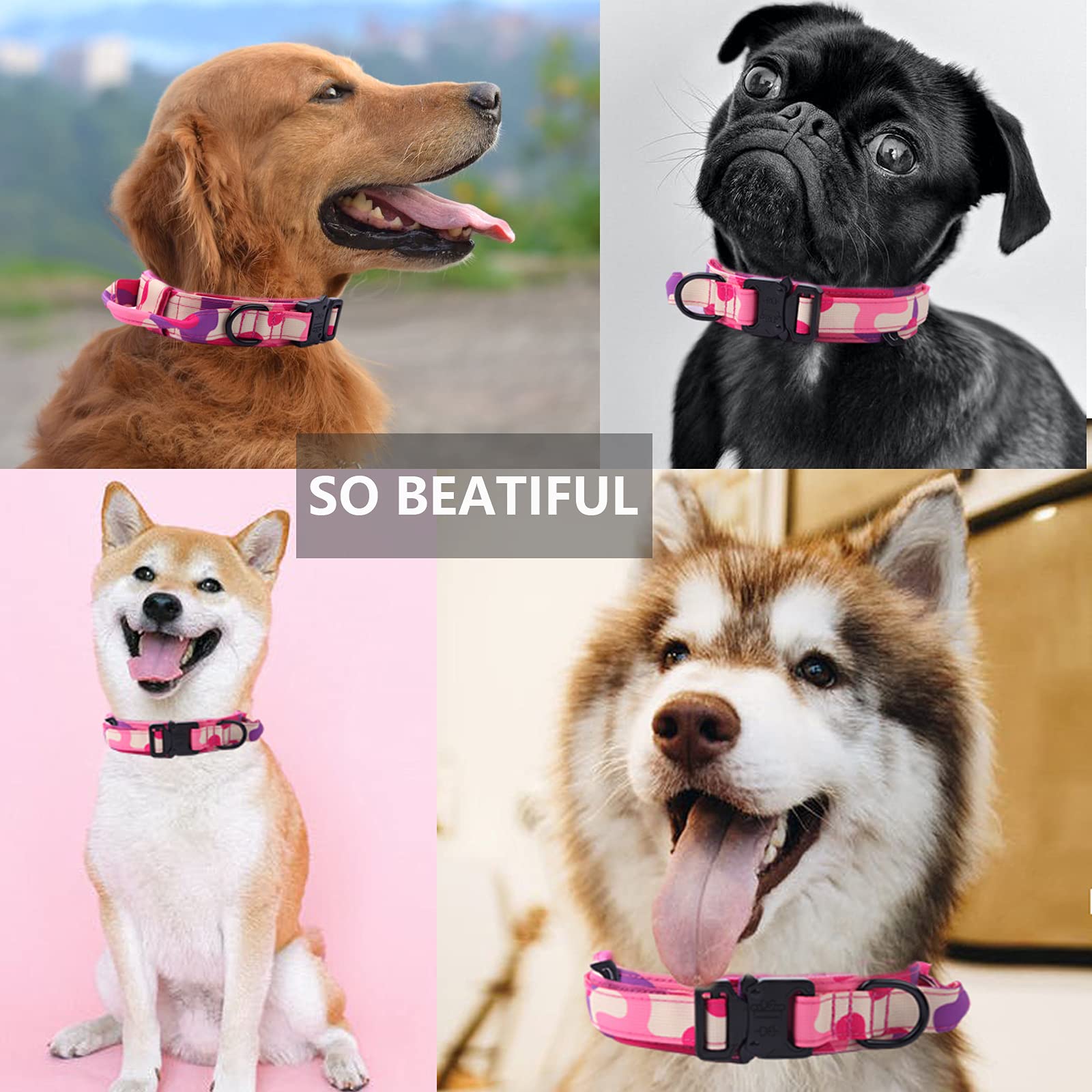 Tactical Dog Collar Military Dog Collar Adjustable Nylon Dog Collar Heavy Duty Metal Buckle With Handle For Dog Training (Pink Camo,Xl)