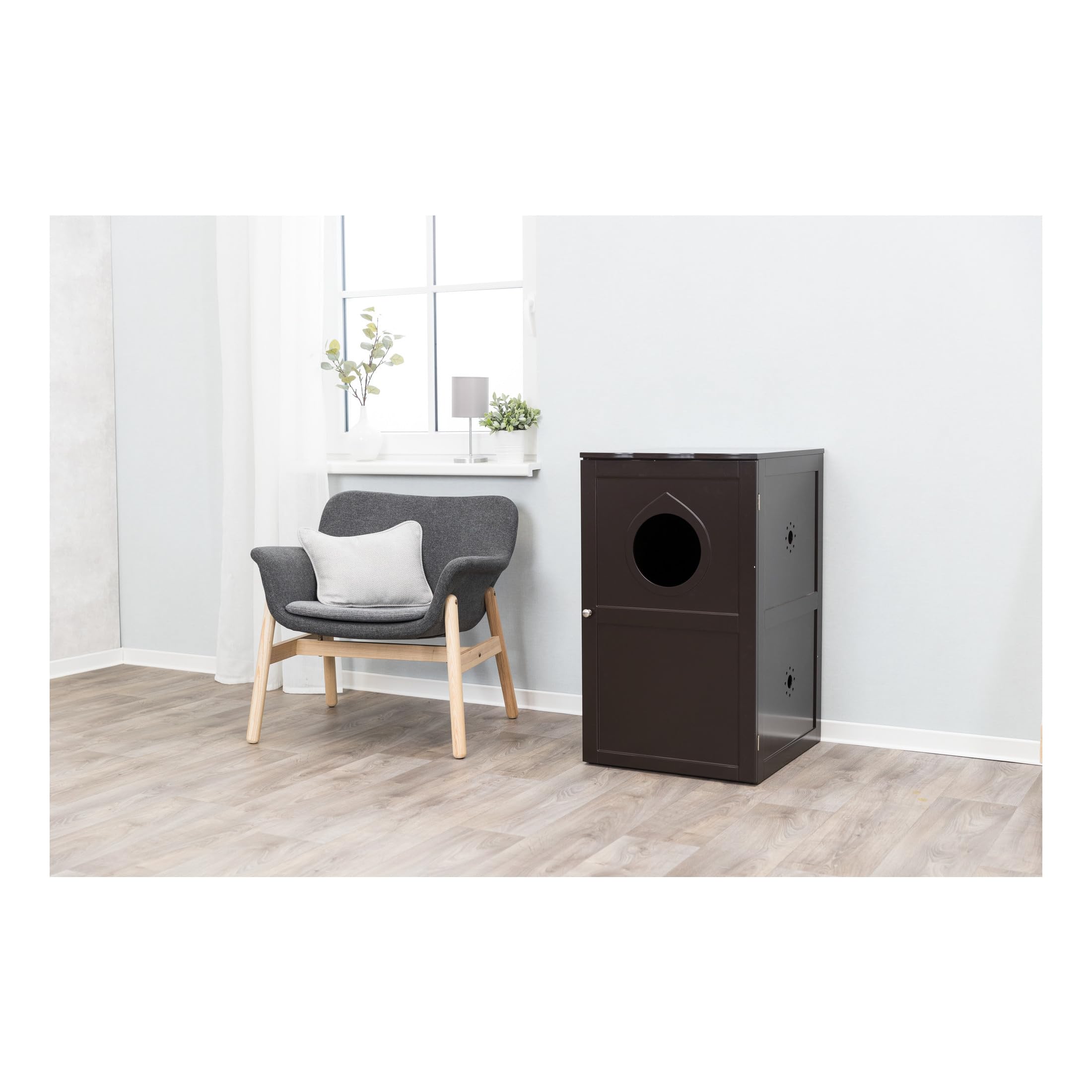 Trixie 2-Story Furniture Style Litter Box Enclosure And Pet Home, Hidden Cat Litter Box, Espresso Brown