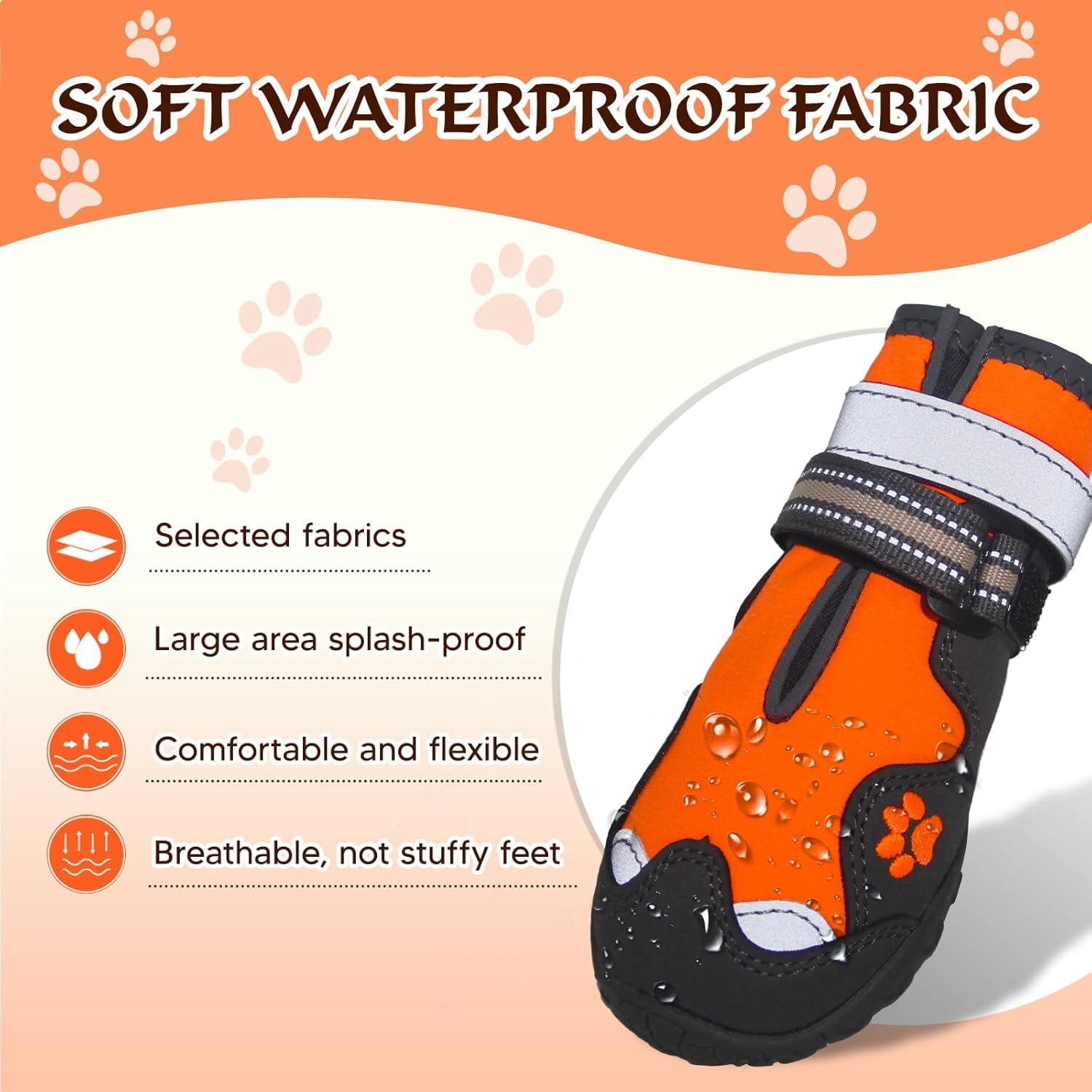 FISHOAKY Dog Shoes for Large Dogs, Waterproof Rubber Booties, Size 8, Multi-color, 360° Anti-Slip, Reflective Strips, Model GH023-US-WOW