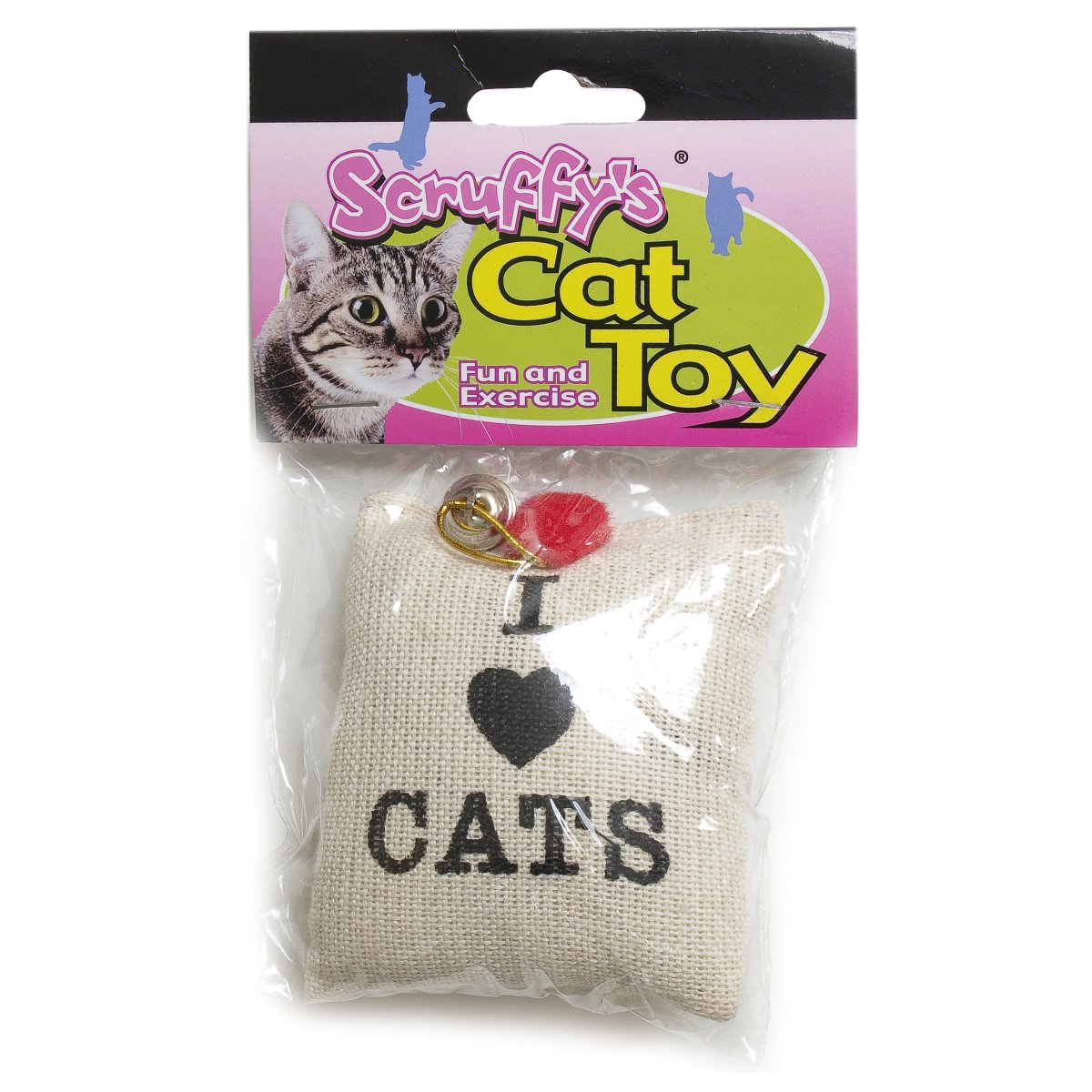 Boss Pet Scruffys Catnip I Love Cats Catnip Burlap Sack with Bell and Heart Cat Toy