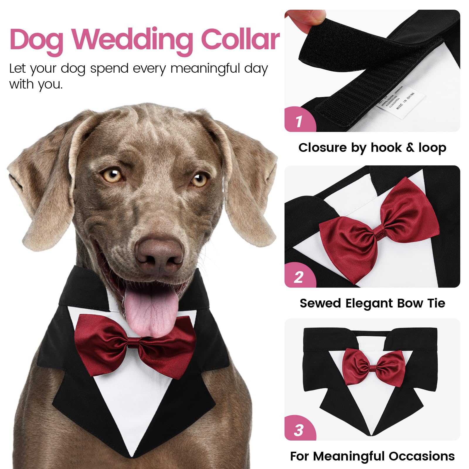 Aofitee Formal Small Dog Tuxedo, Dog Wedding Bandana Collar With Bow Tie, Adjustable Puppy Birthday Costume Valentines Outfits,