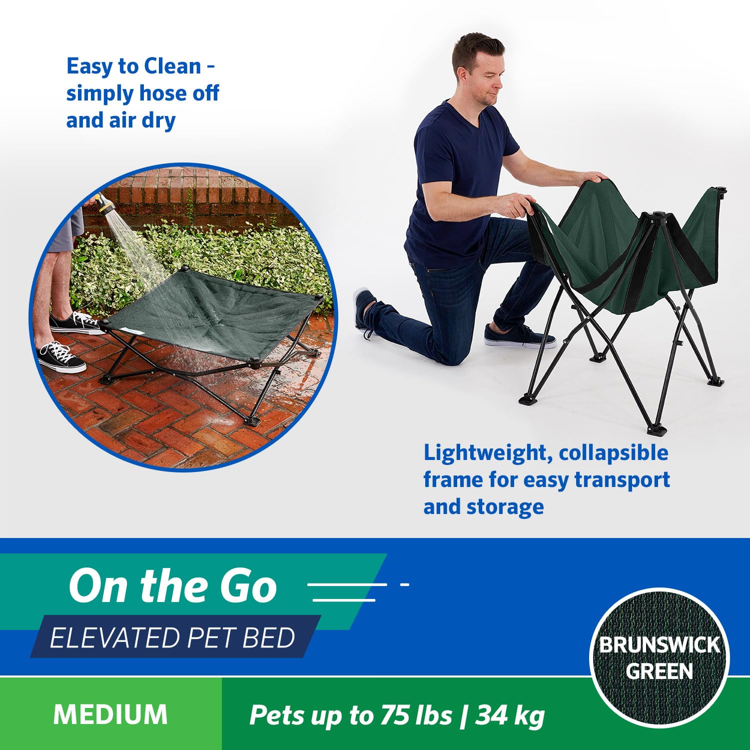 Coolaroo On The Go Pet Bed - Brunswick Green - Medium (30'' X 30'')