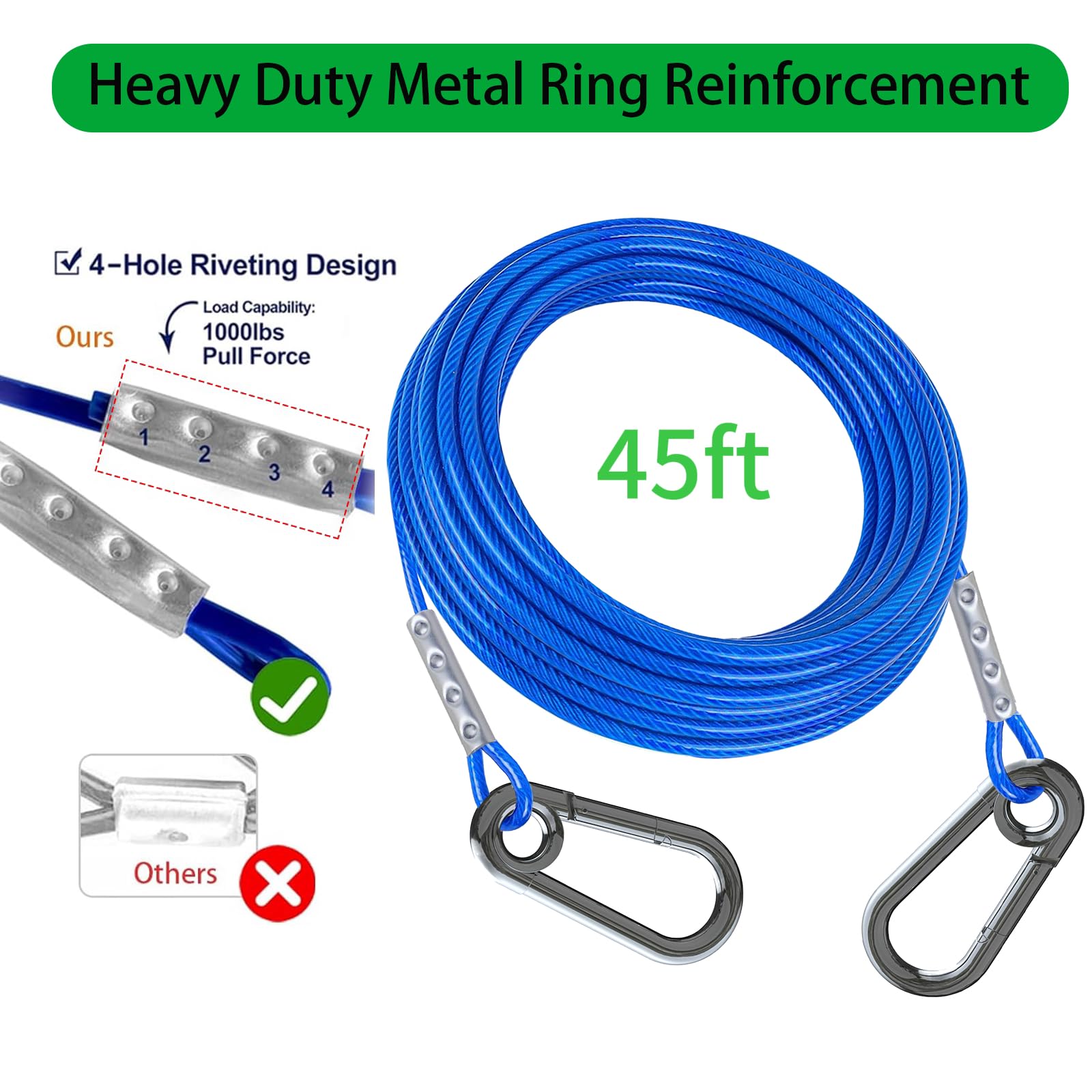 Catapamey Dog Tie Out Cable And Stake,With 45Ft Heavy Duty Cable,360 Swivel Dog Run Stake-No Tangle-Runner For Yard-Suitable For