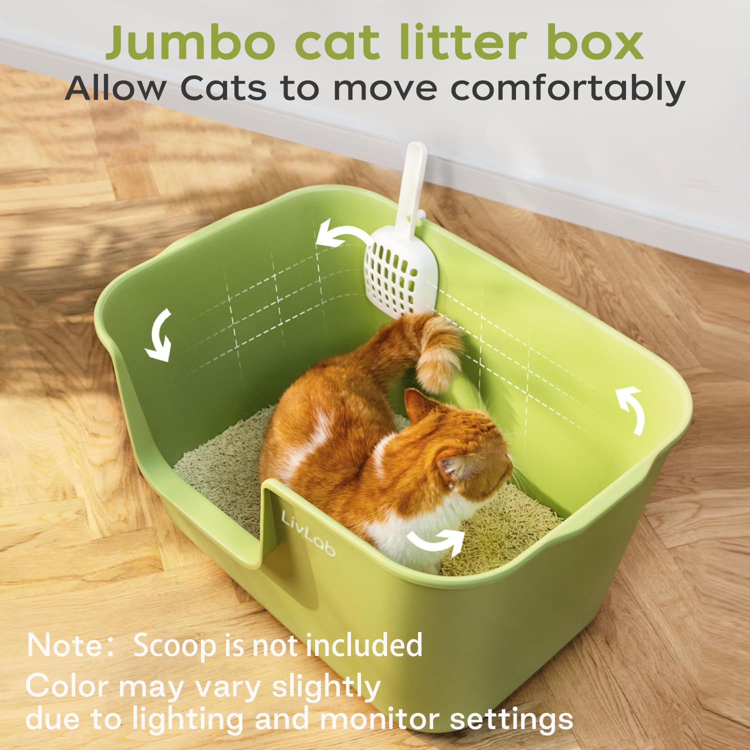 Livlab Mker Extra Large Cat Litter Box - 25' Lx16 Wx13 H Open Top High Sided Pan, Xl For Big Cats, High Wall Jumbo Litter Box,