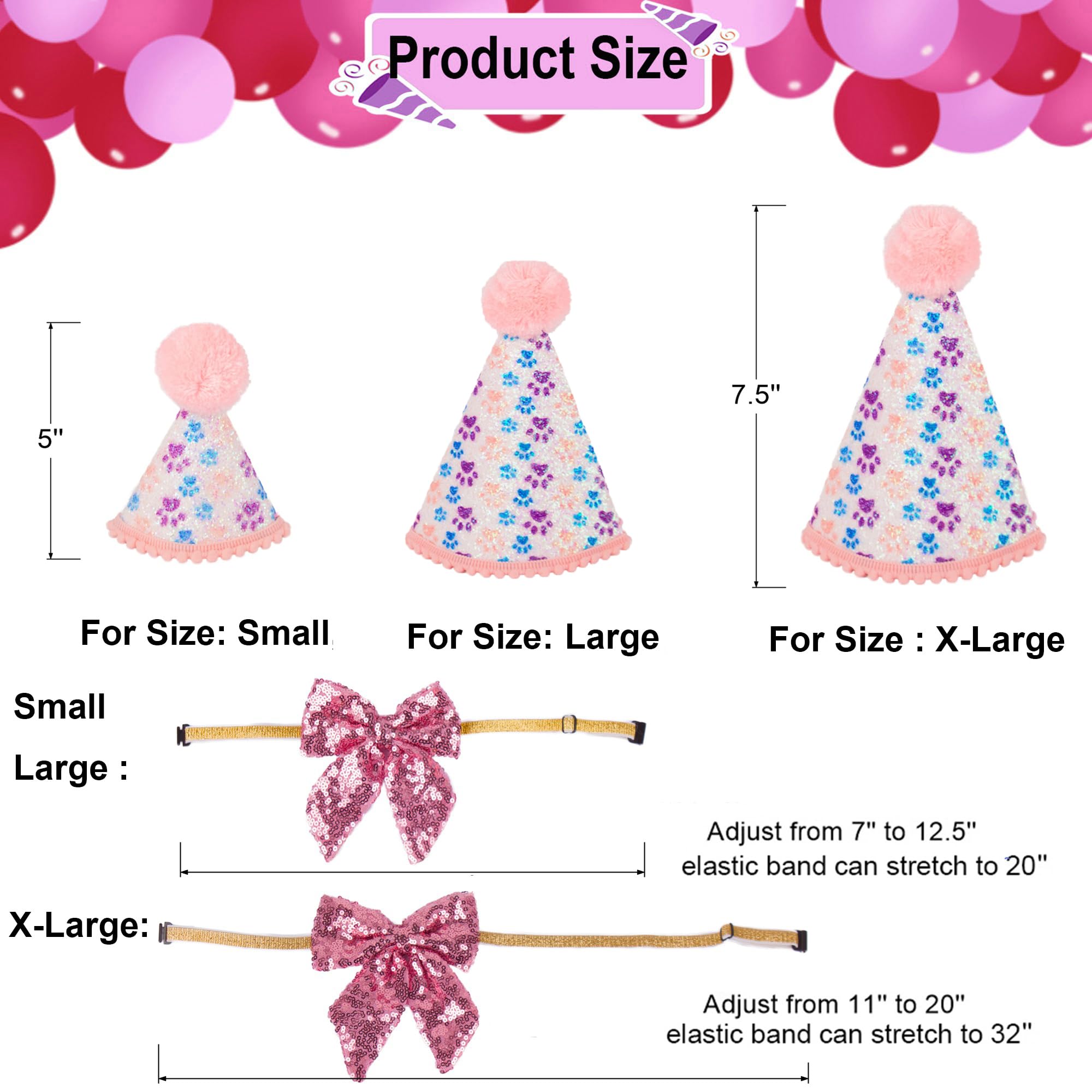 Adoggygo Dog Birthday Party Supplies, Pink Girl Puppy Birthday Bandana Hat Numbers Bow Set For Large And Extra Large Dogs (X-Lar
