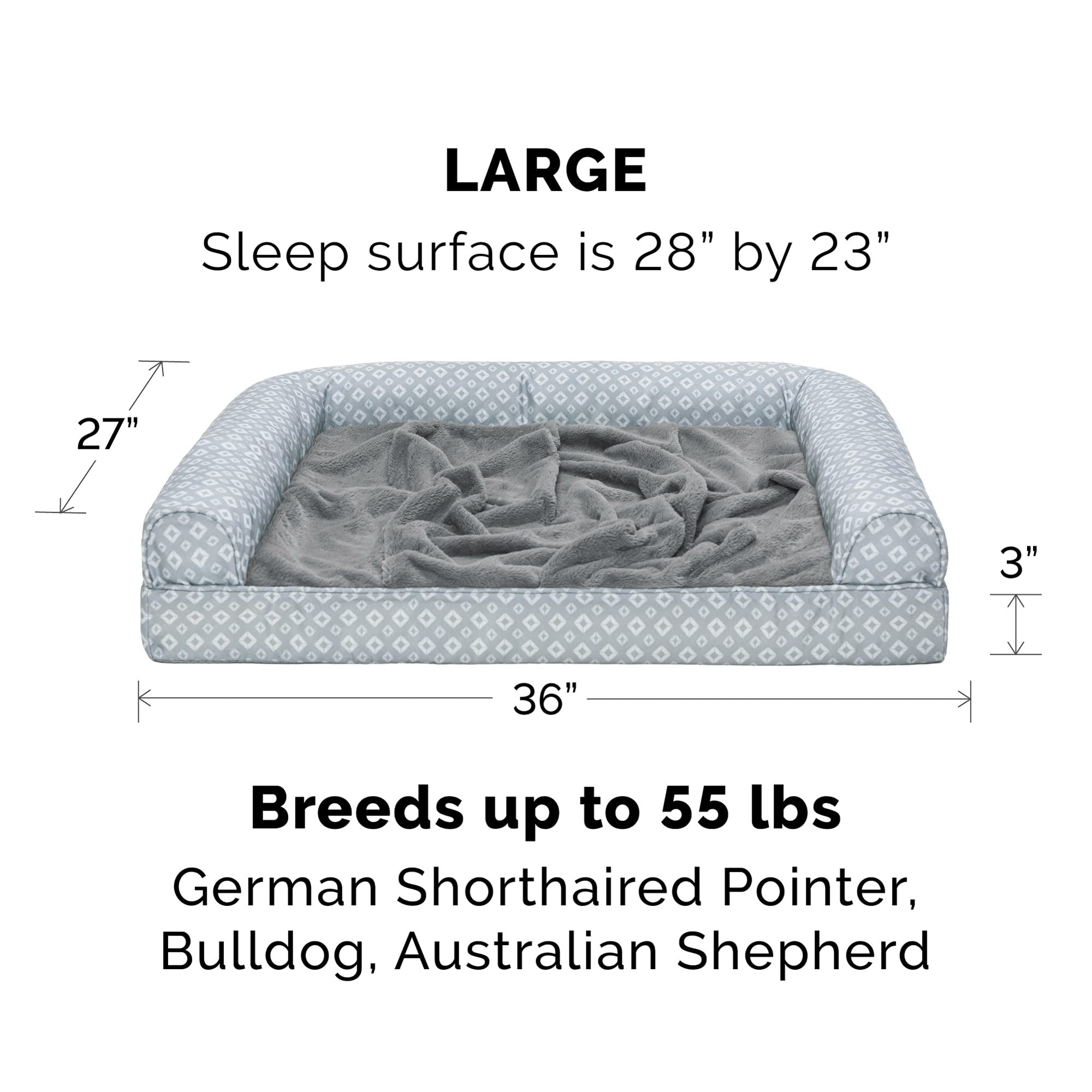Furhaven Cozy Orthopedic Dog Bed For Large/Medium Dogs W/ Removable Bolsters & Washable Cover, For Dogs Up To 55 Lbs - Plush & D