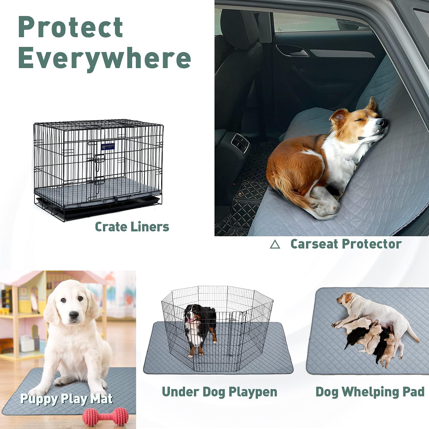 Eterish Reusable Washable Dog Pee Pads, 4 Pack, Large/XL, 31"x36", Gray, Absorbent, Non-Slip, Waterproof, Leak-Proof
