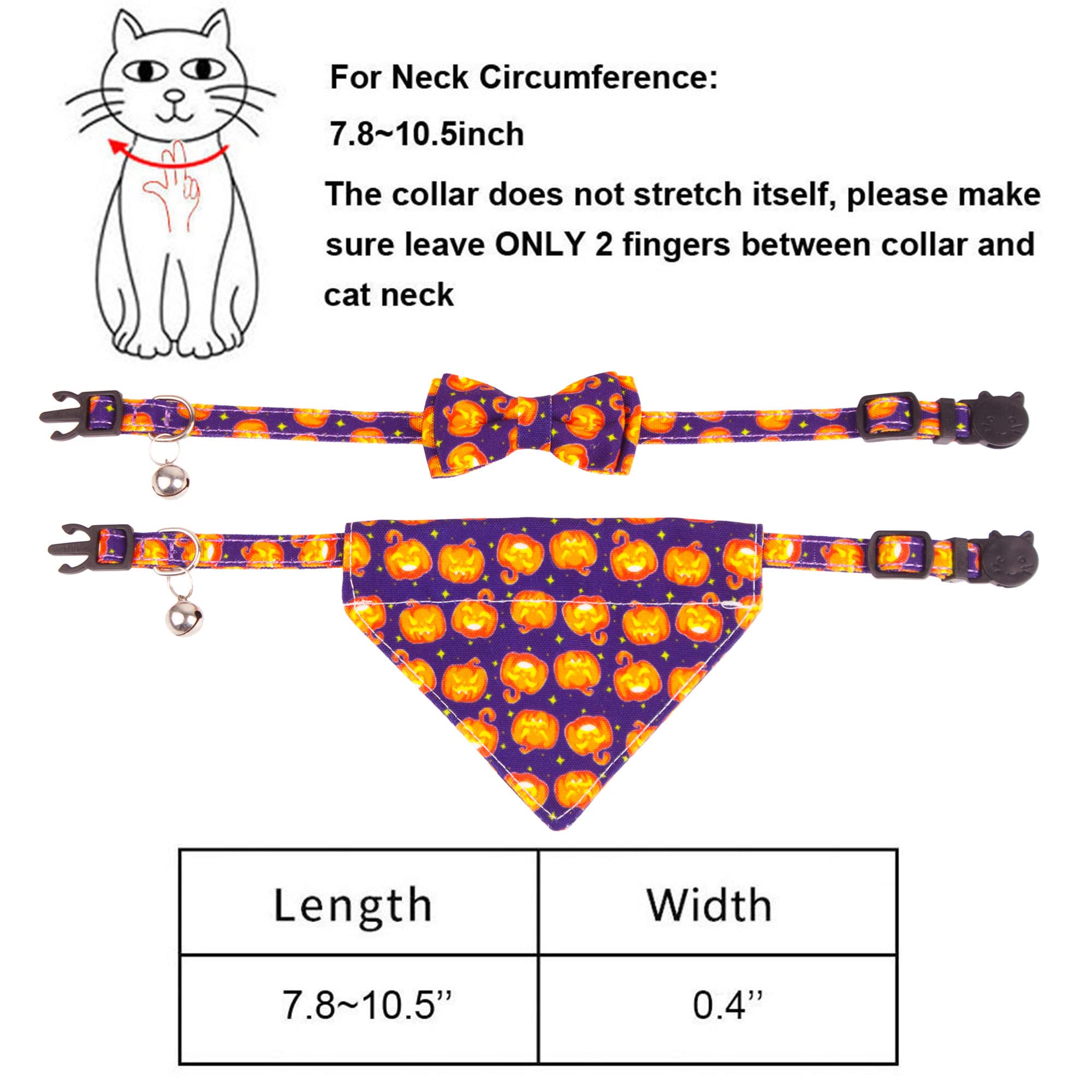 Adoggygo Halloween Cat Collar Breakaway With Removable Bowtie Bandana - 2 Pack Halloween Cat Bandana Collar Pumpkin Cat Kitten Collars Cat Halloween Bowtie Bandana Collar For Cat Kitten (Halloween)