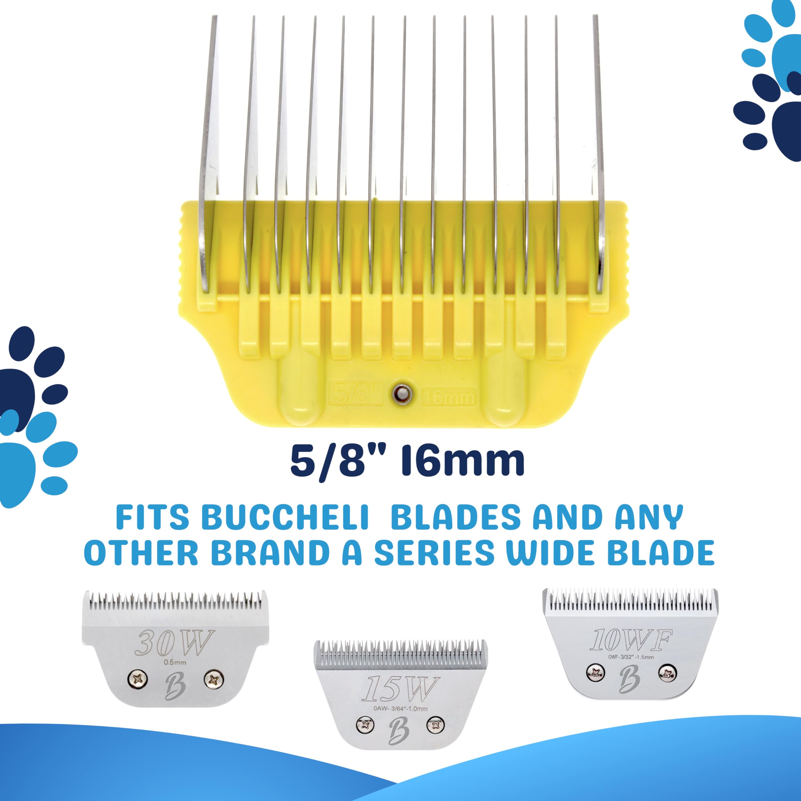 Bucchelli 16Mm 5/8'' Cut Wide Clipper Guard Attachment Fits A5 Type Blade | Stainless Steel Blade For Professional Groomers And