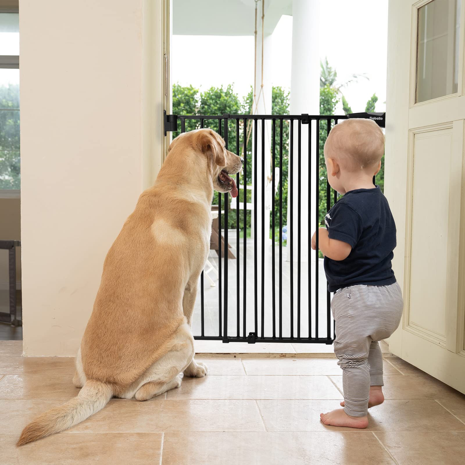 BABELIO 34" Extra Tall Baby/Dog Gate - Auto Close, No Threshold, Fits 26-43" Doorways, Black, Alloy Steel, Model CB-M-101