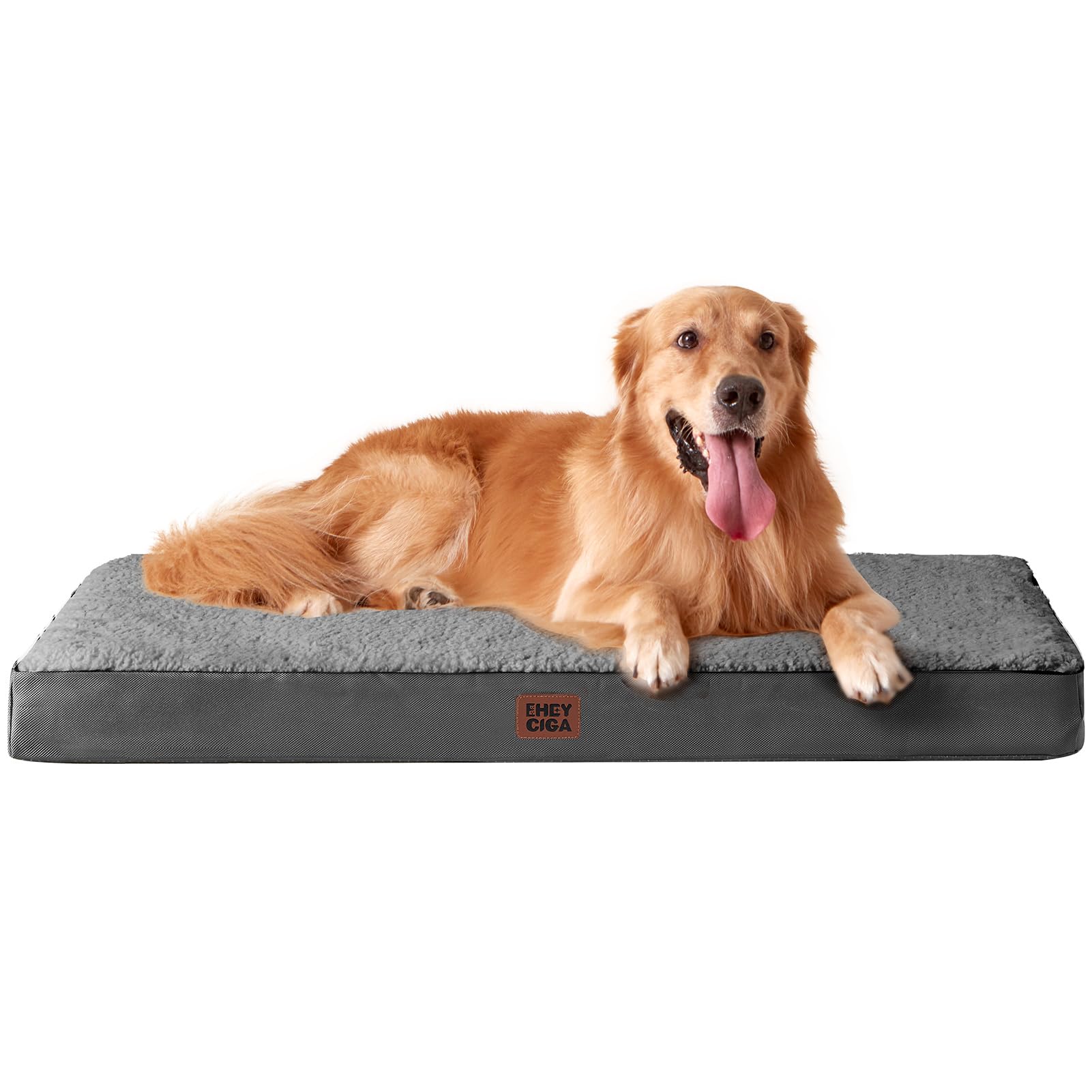 EHEYCIGA Orthopedic Dog Bed for Large Dogs, Grey, 35"x23", Removable Washable Cover, Comfortable Polyester
