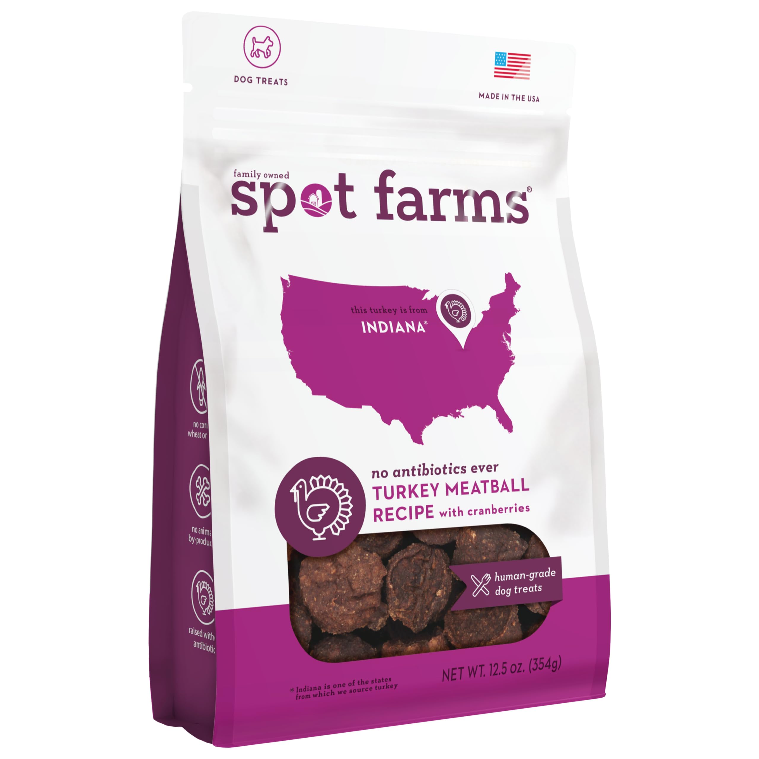 Spot Farms Turkey Meatball Recipe Healthy All Natural Dog Treats Human Grade Made in USA 12.5 oz