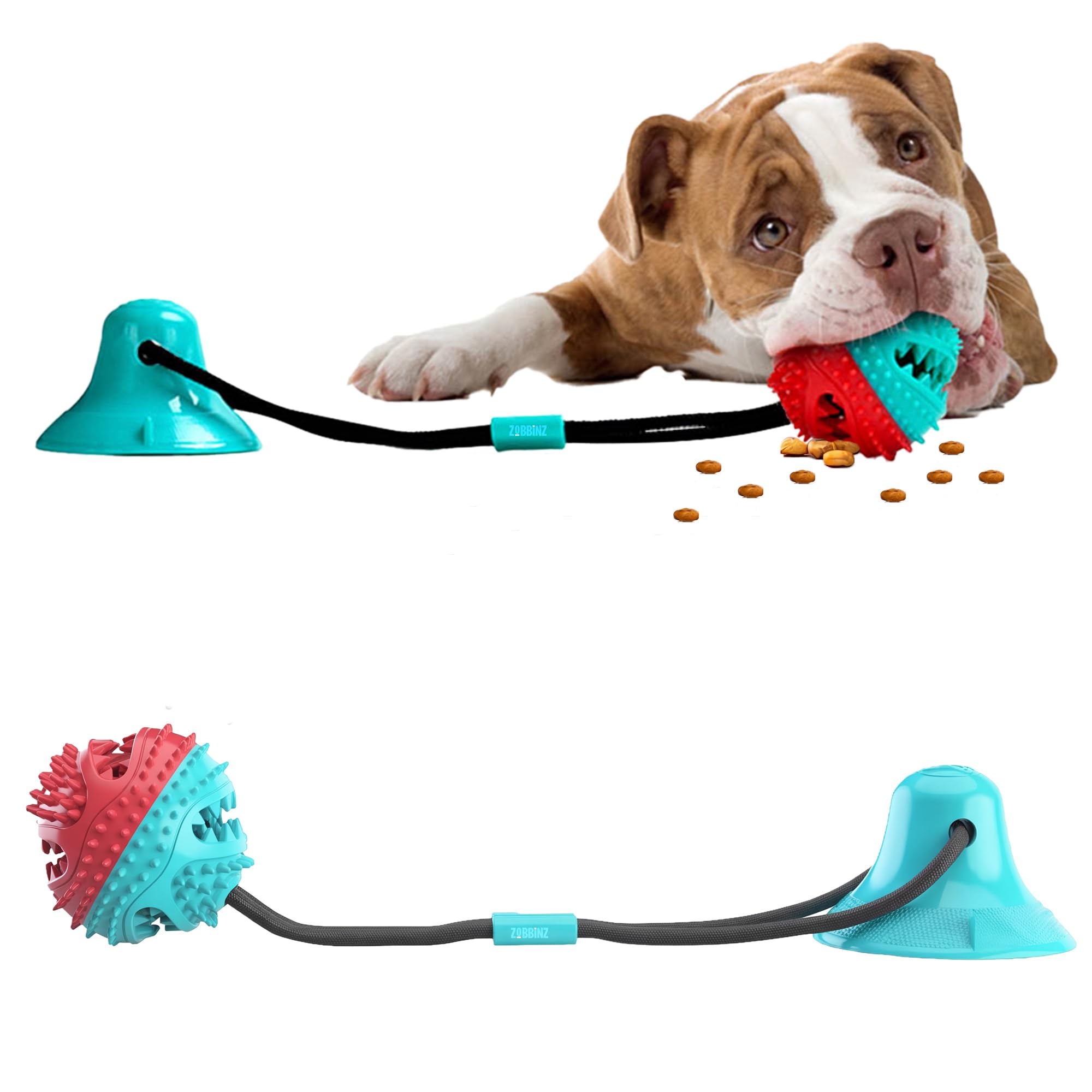 Zobbinz Interactive Dog Chew Toy | Powerful Suction Cup Dog Chew Toy For Aggressive Chewers | TugOfWar Rope & Stimulating Trea