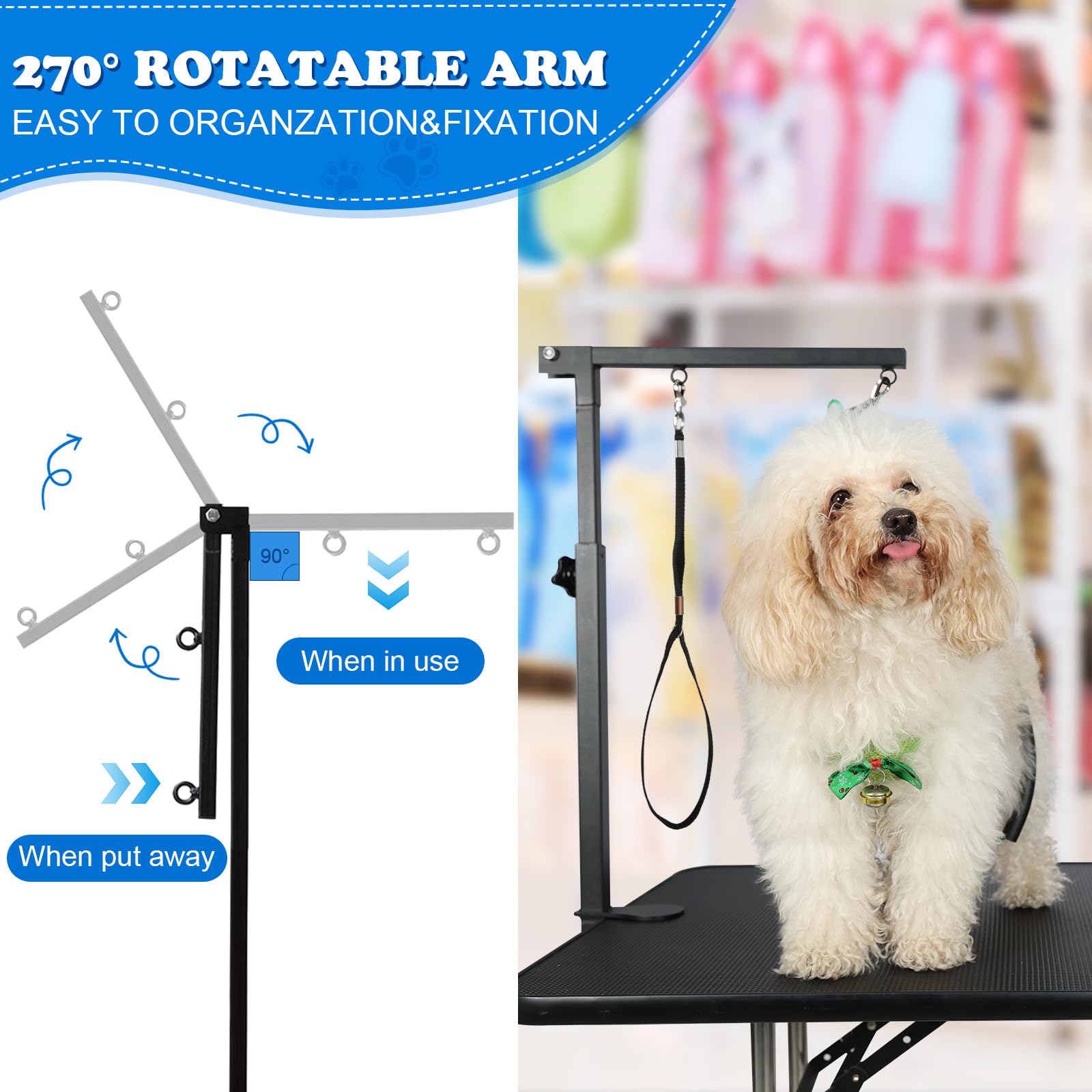 Breeze Touch Dog Grooming Table Arm With Clamp 32In, Pet Dog Grooming Table For Small Dogs At Home Foldable, Cat Dog Grooming Ha