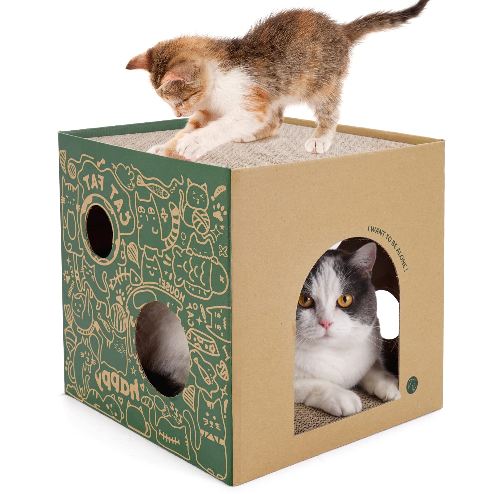 Cardboard Cat House With 2 Story Scratch Pads Cat Play House For Indoor Cats Corrugated Scratcher Box Cat Scratching Toy For Cat