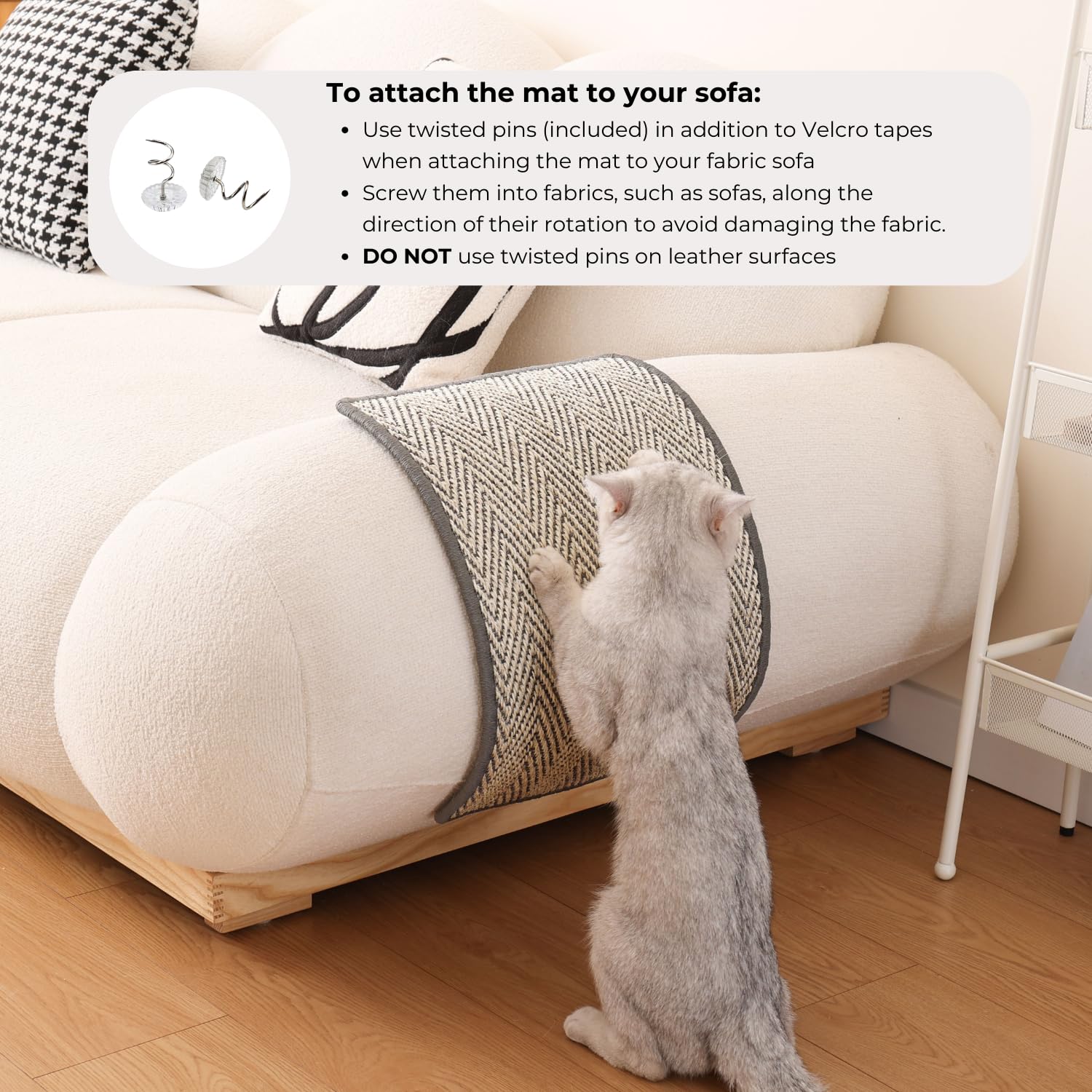 Furrther Boho Sisal Cat Scratcher Mat With Adhesive Strips (Scratch Protector For Carpet, Sofa, Wall, Corner Furniture), Durable