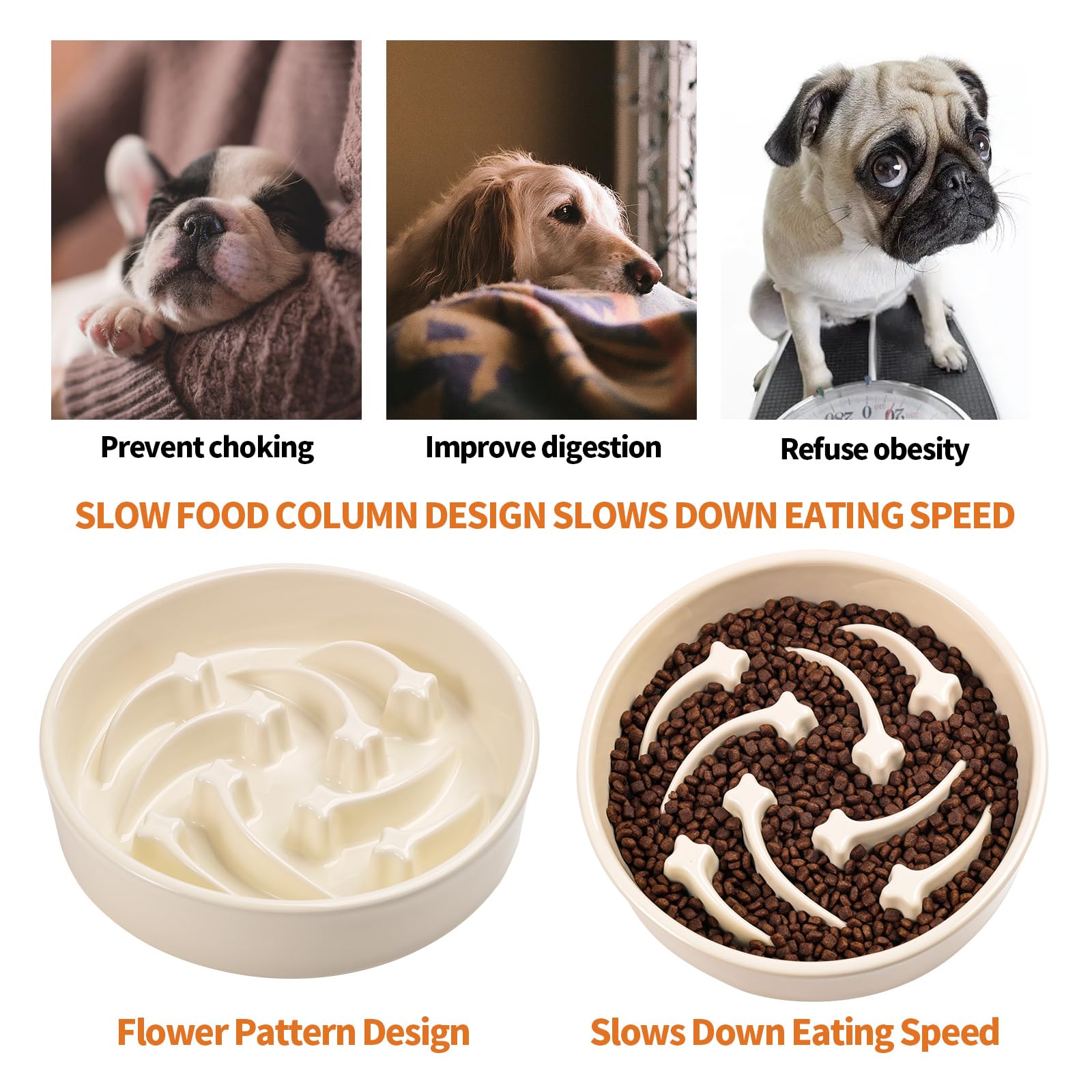 8.26 in Milk White Dog Bowl Slow Feeder Ceramic for Medium and Large Breed,Pet Feeding Dog Food Water Dish Heavy Weighted,Puppy
