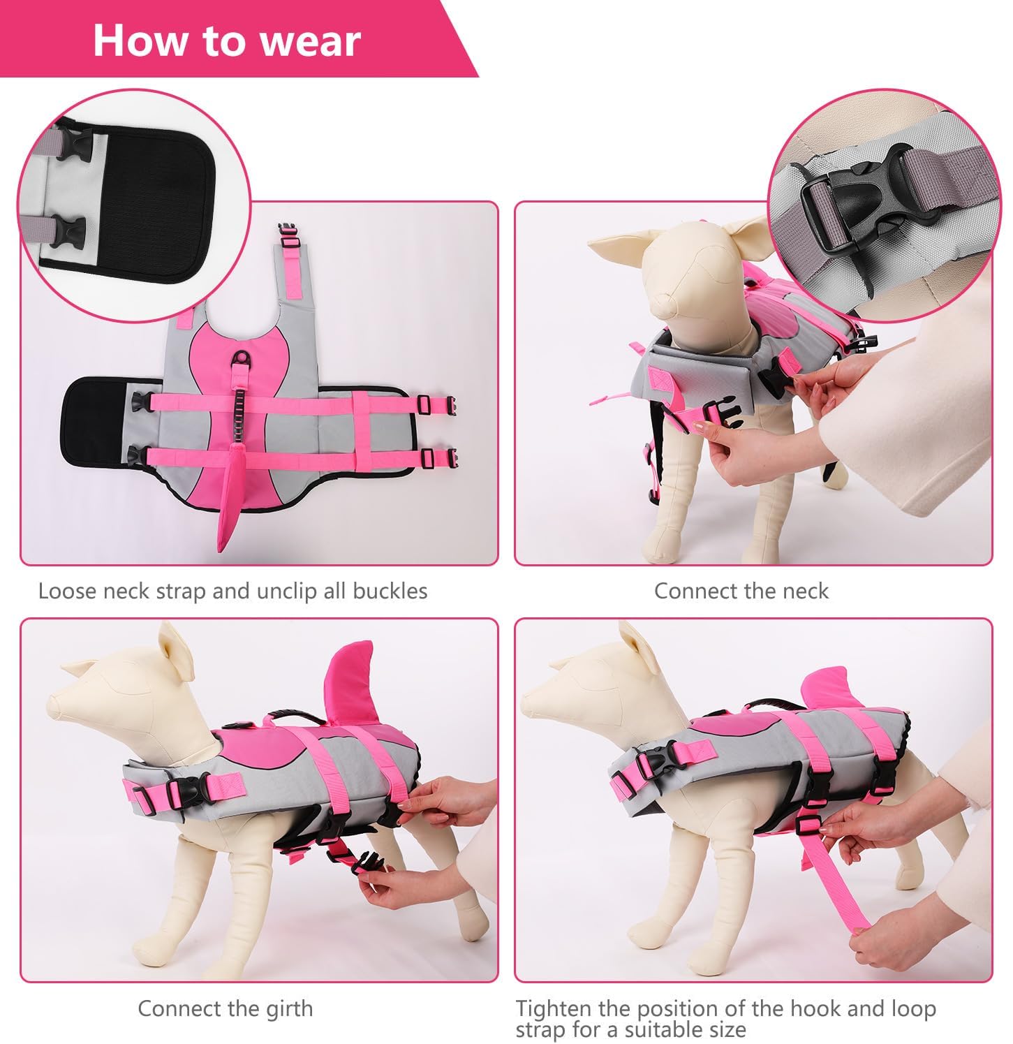 Asenku Dog Life Jacket, High Grade Polyester Oxford Nylon, Shark Pink, Small - Water Safety Swimsuit For Pool, Boating, Makes Do