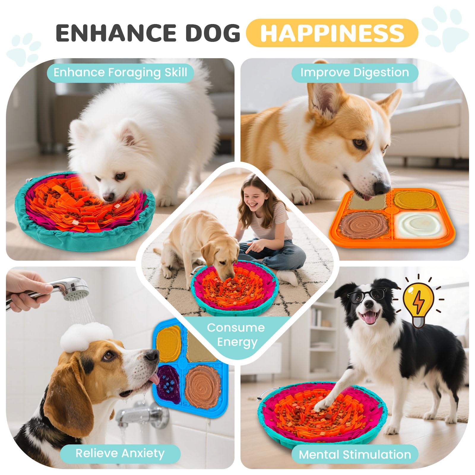 UETZLTB Dog Snuffle Mat and Lick Mats Set, Interactive Dog Enrichment Puzzle Toys for Puppy Small Medium Large Breed Dogs Cats,