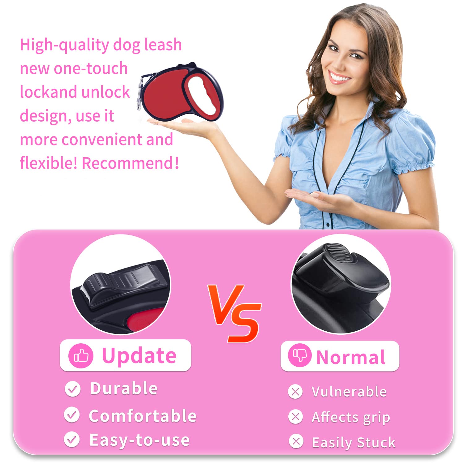 Retractable Dog Leash,[Strong Nylon Tape][One-Handed One Button Lock] For Small Medium Dogs And Cats,16Ft Pet Walking Leash With