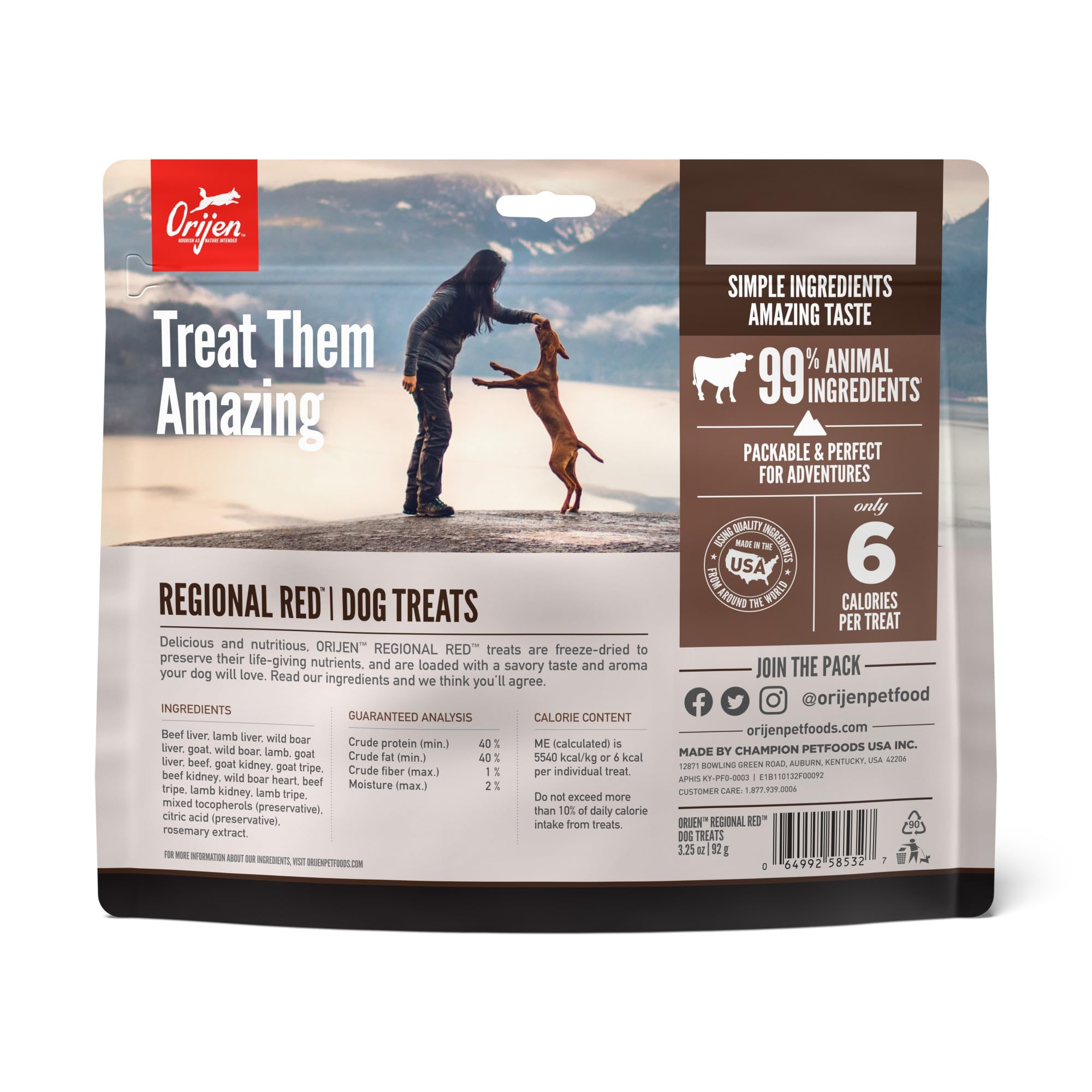 ORIJEN Freeze Dried Beef Recipe Dog Treats, WholePrey Ingredients, 3.25oz