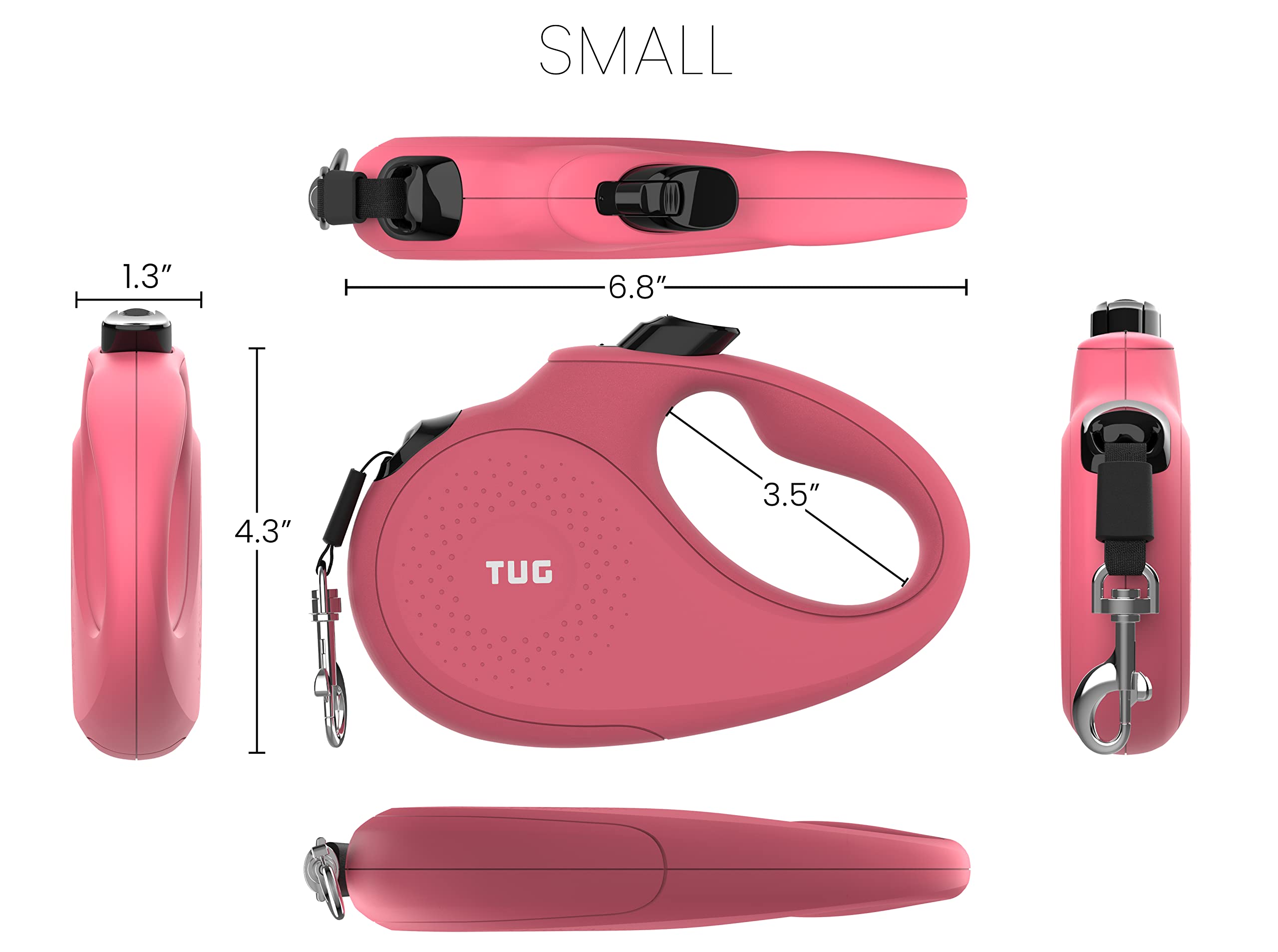 TUG Retractable Dog Leash, 16 ft Nylon Tape, Small, Pink, Tangle-Free Design