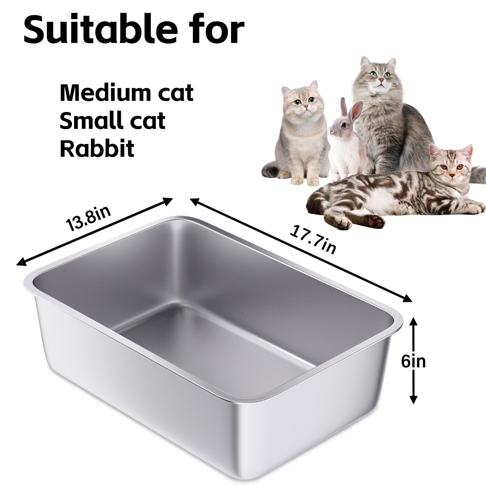 Egmehoad Stainless Steel Litter Box 2 Pack,Metal Litter Box For Cats Easy To Clean,Cat-Litter Boxes For Small,Metal Cat Toilet K