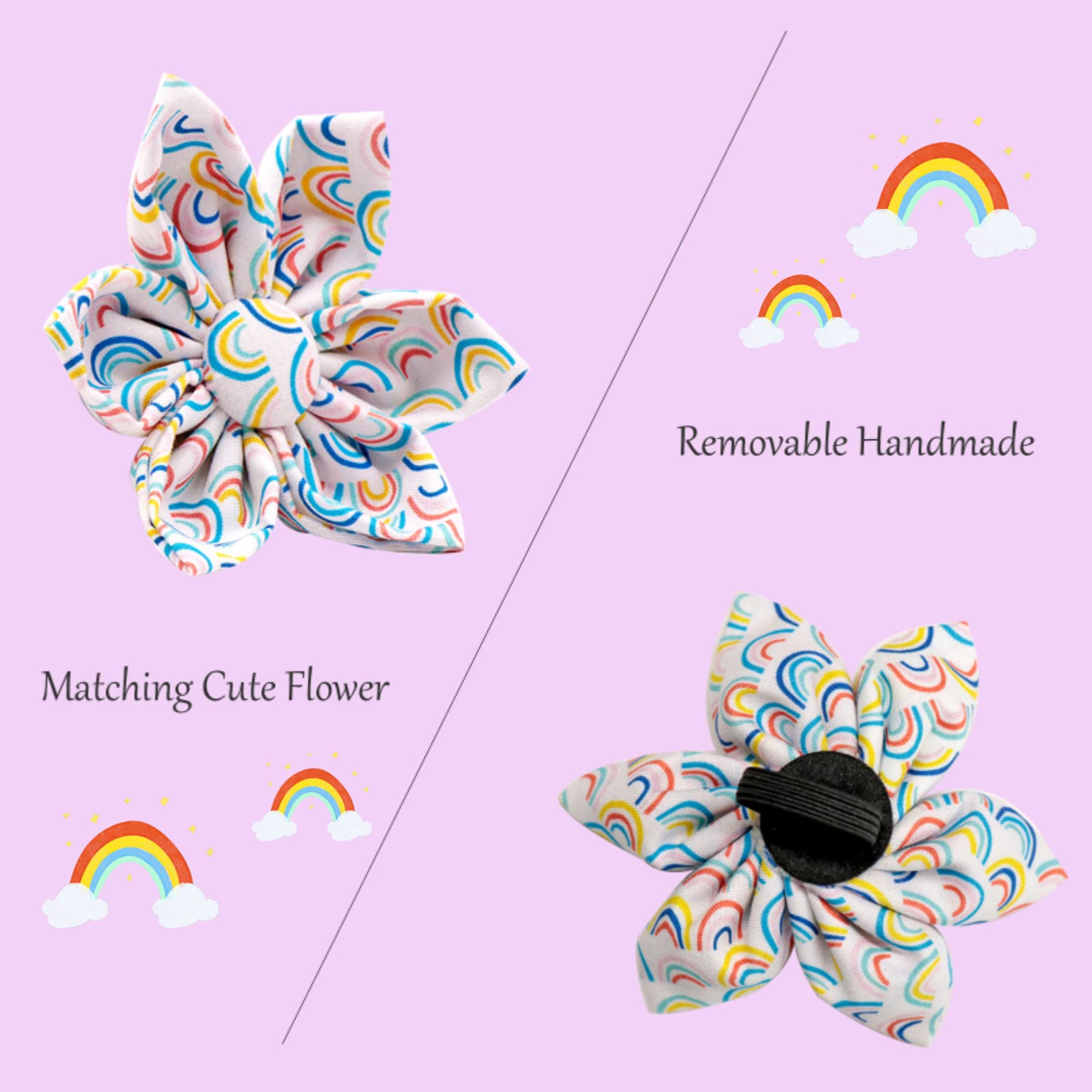 Uniqe Style Paws Flower Dog Collar, Adjustable Dog Collar With Flower, Durable Rainbow Floral Pattern Pet Collar For Medium Dogs