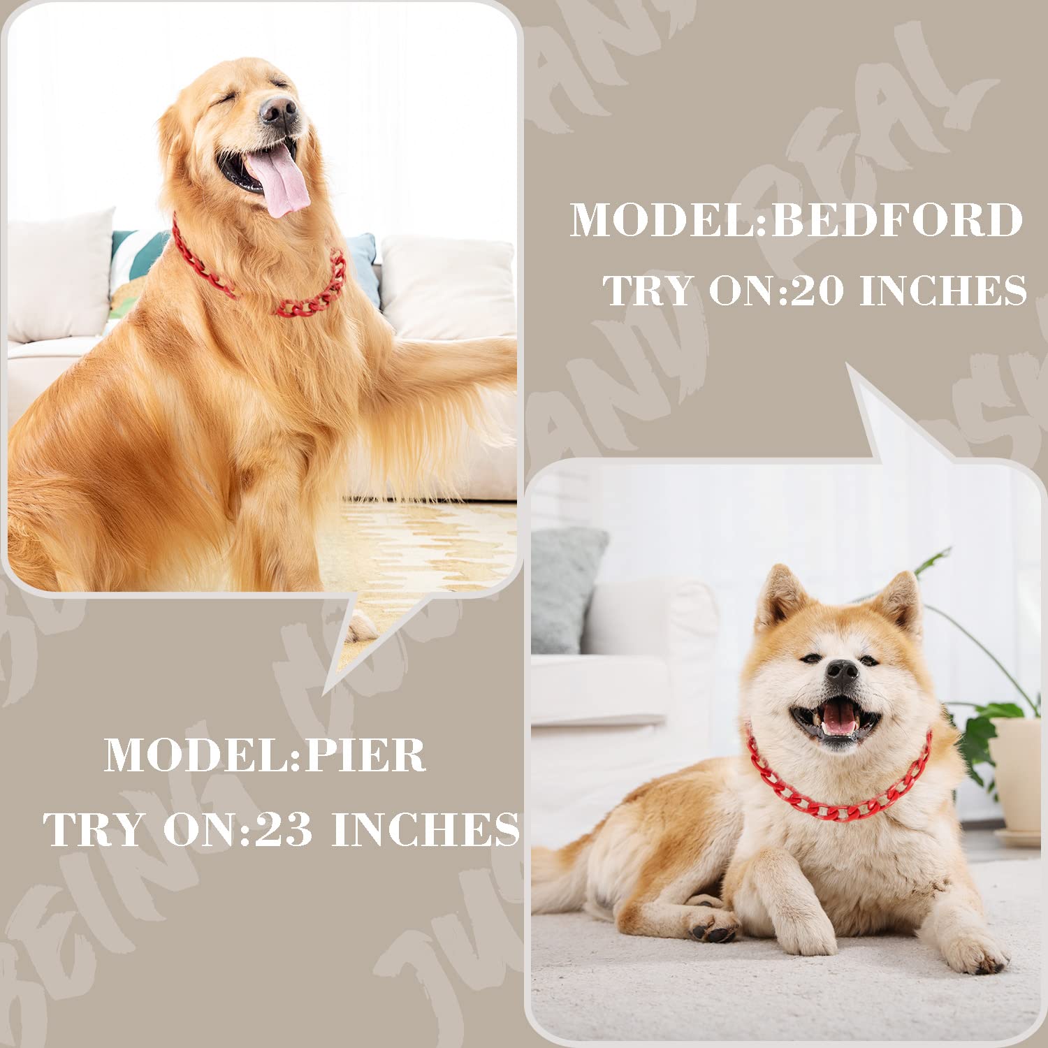 Red Dog Chain Collar-3/4 Inch (20Mm) Width Cuban Link Durable Dog Necklace, Cute Fashion Pet Collar For Pit Bulldog, Light Metal