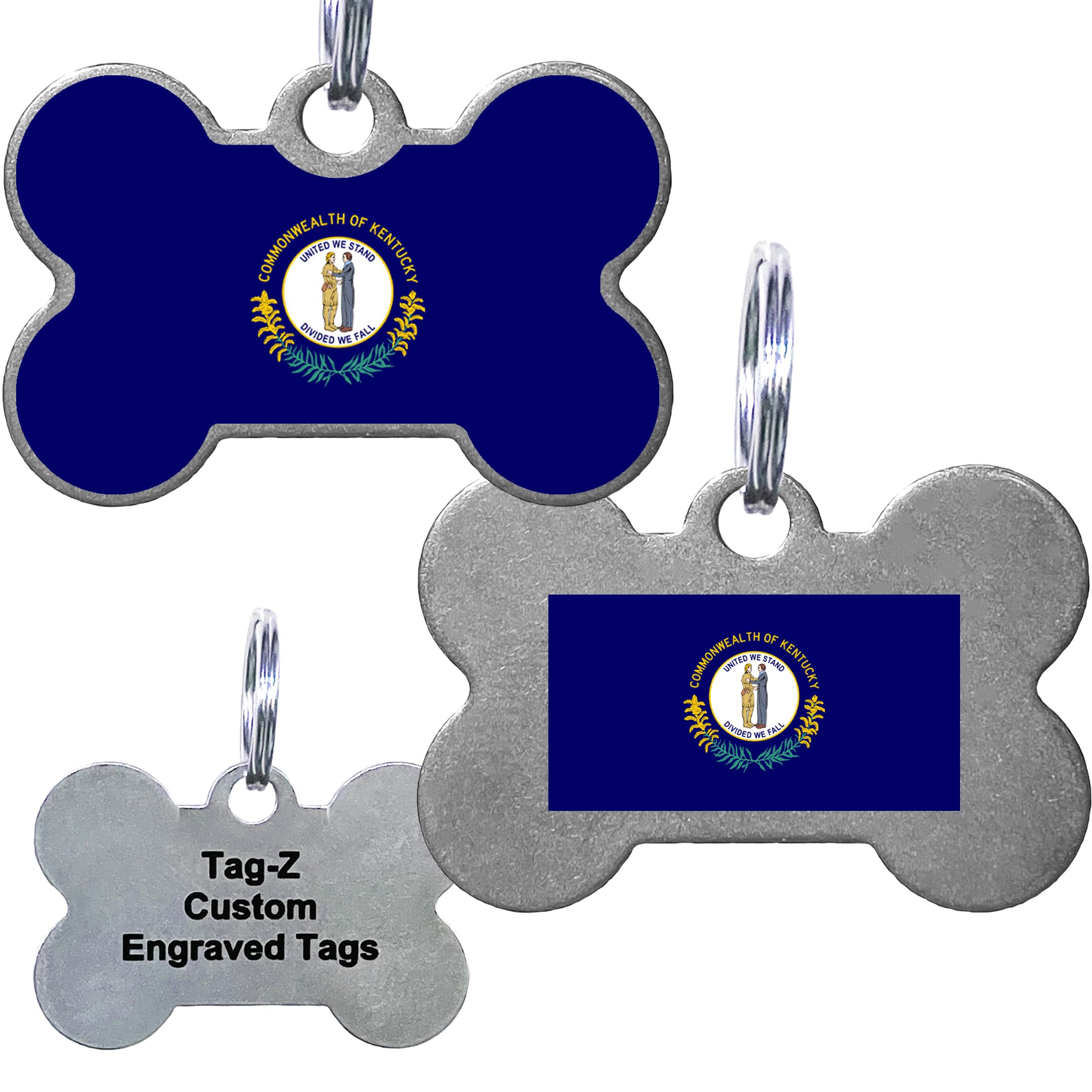 Kentucky Flag Pet Id Tags, Custom Printed And Laser Engraved Bone